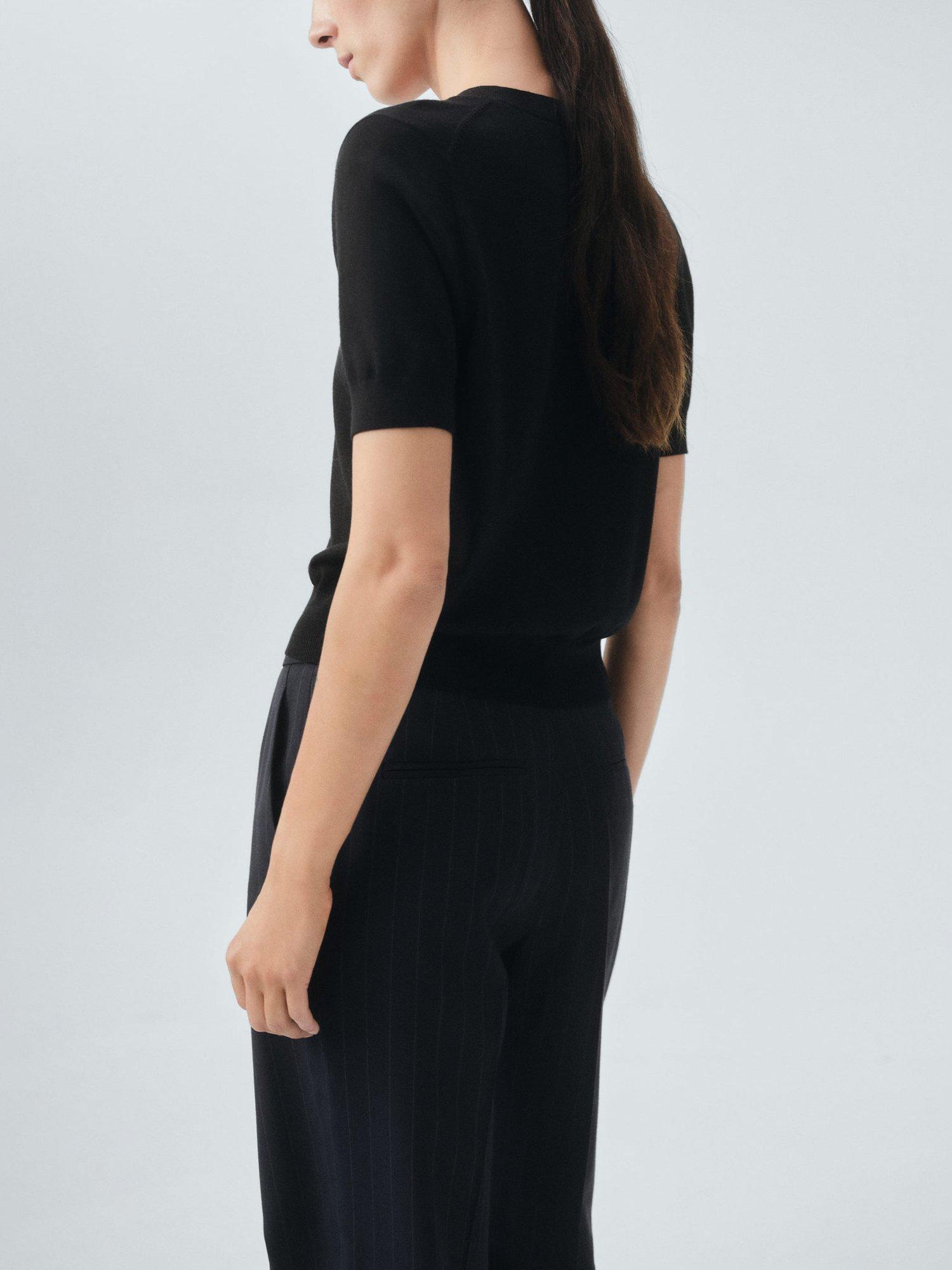 Product image 4 of 7, which shows Mango Kelly Wool Short Sleeve V Neck Jumper, Black, XS