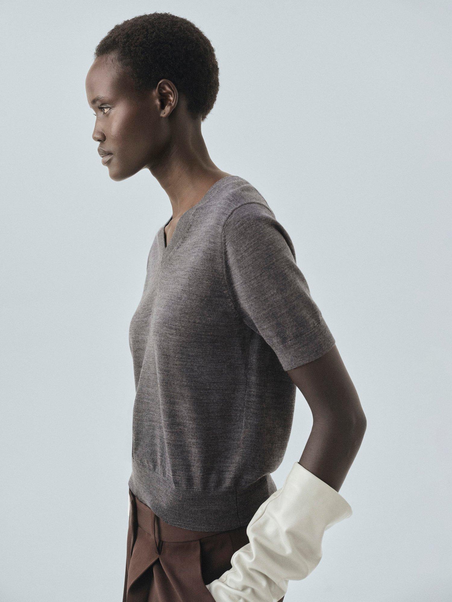 Product image 2 of 7, which shows Mango Kelly Pure Wool Knit Top, Medium Grey, XS