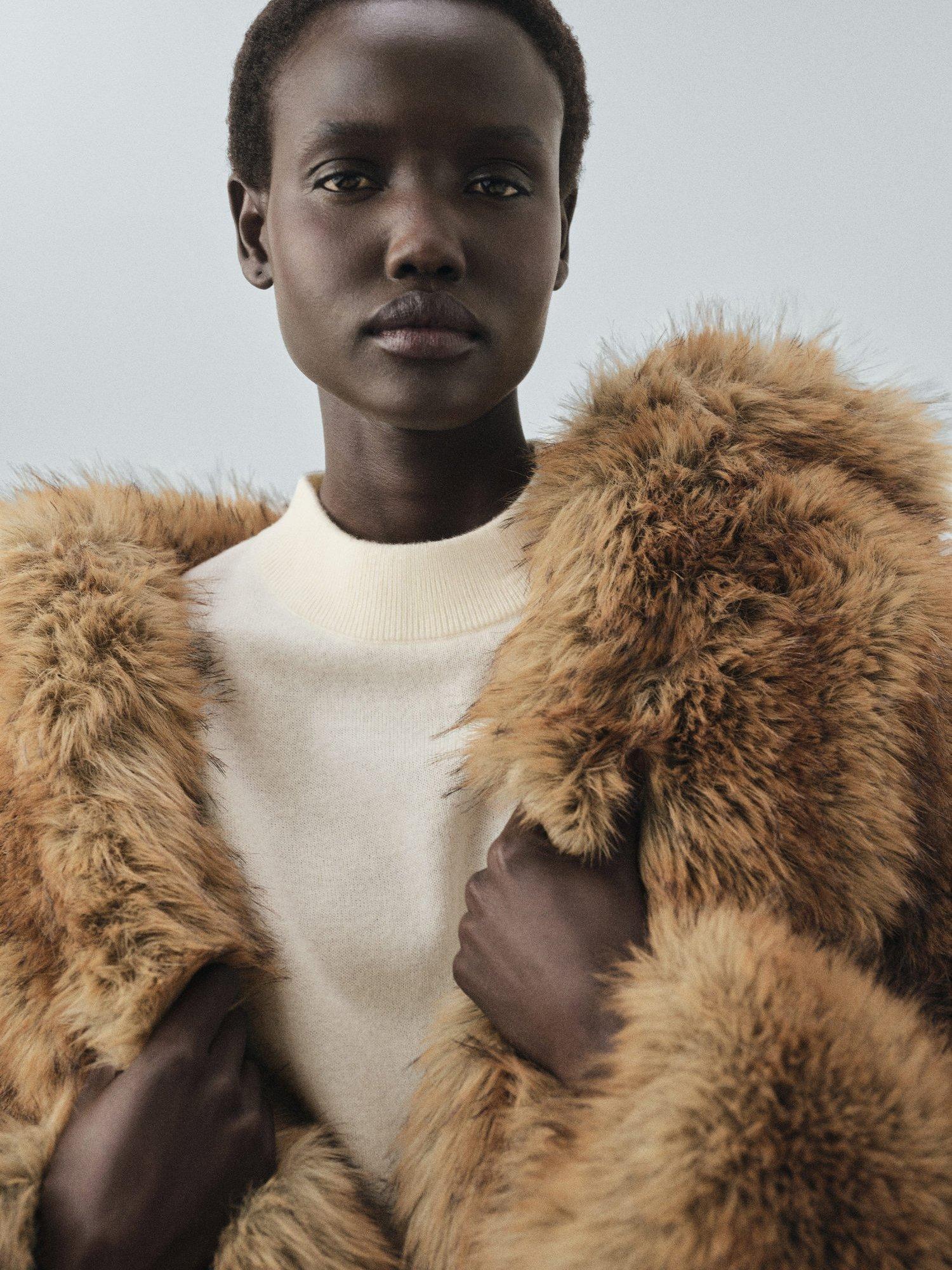 Product image 6 of 7, which shows Mango Libra High Neck Wool Rich Knit Top, Light Beige, XS