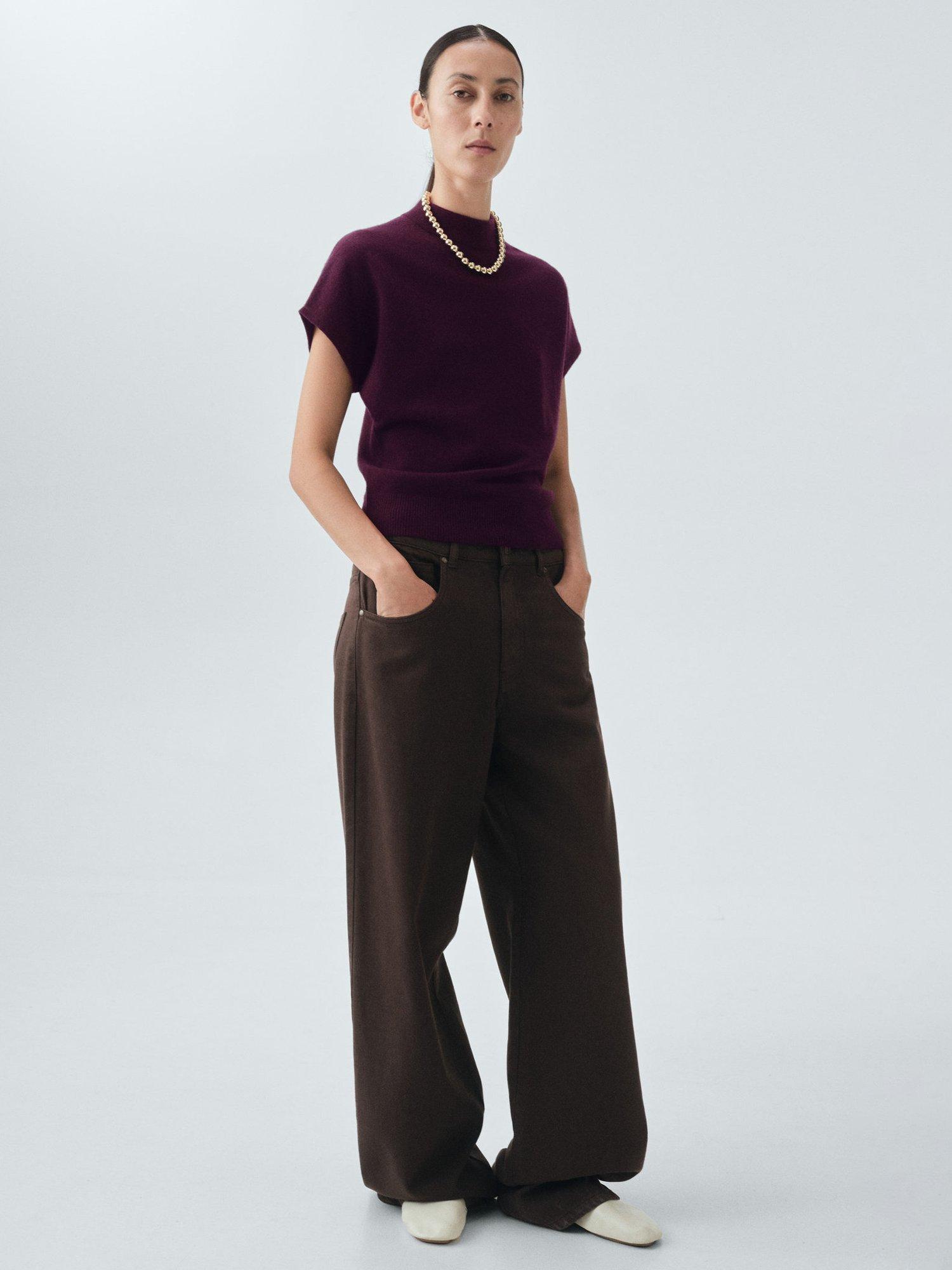 Product image 1 of 7, which shows Mango Libra High Neck Wool Rich Knit Top, Dark Red, S