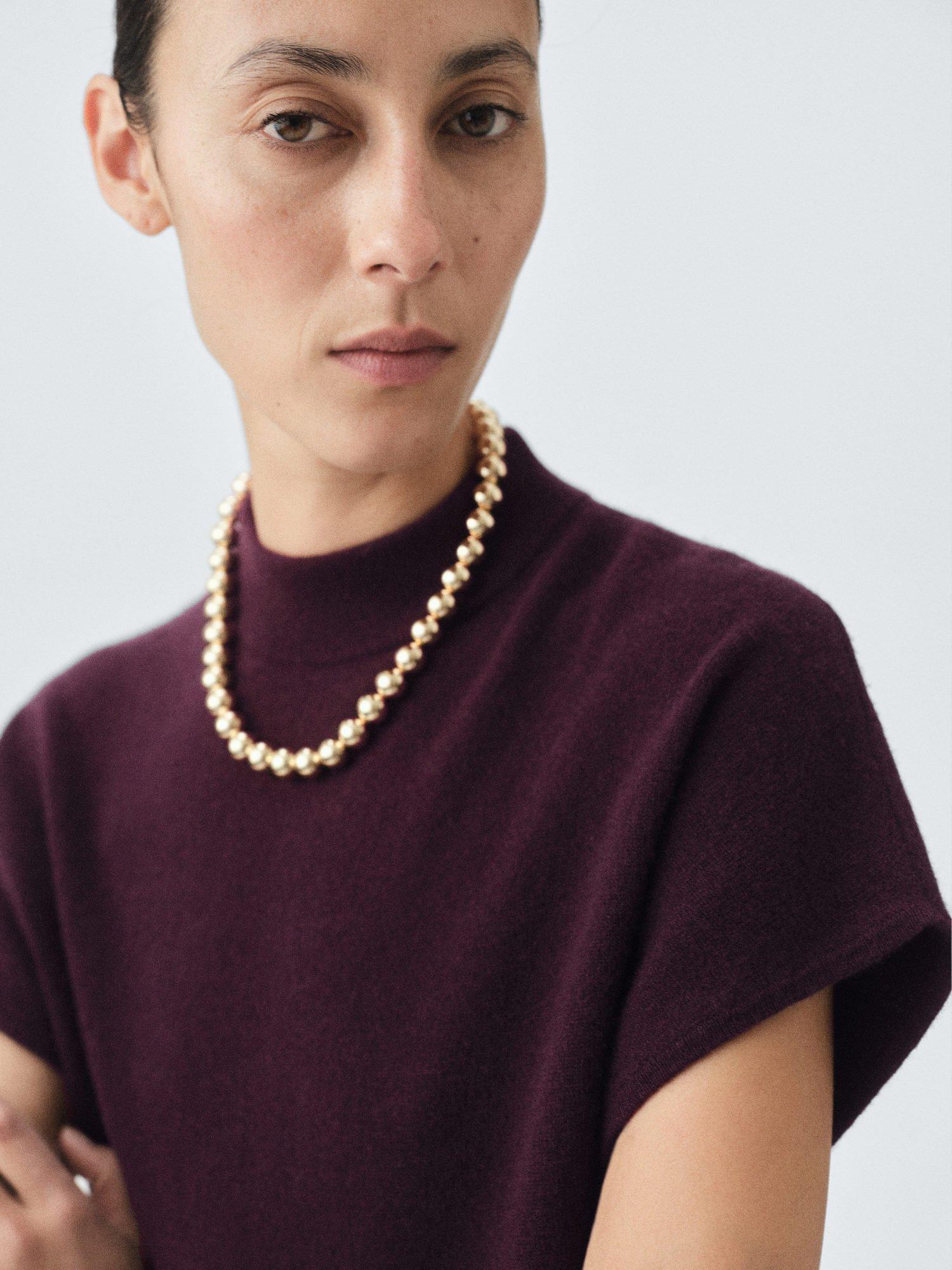 Product image 2 of 7, which shows Mango Libra High Neck Wool Rich Knit Top, Dark Red, S