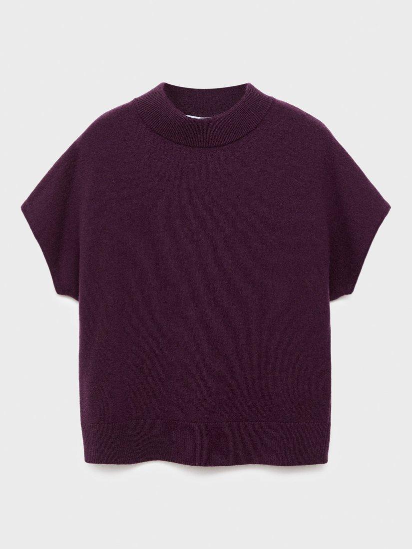 Product image 3 of 7, which shows Mango Libra High Neck Wool Rich Knit Top, Dark Red, S