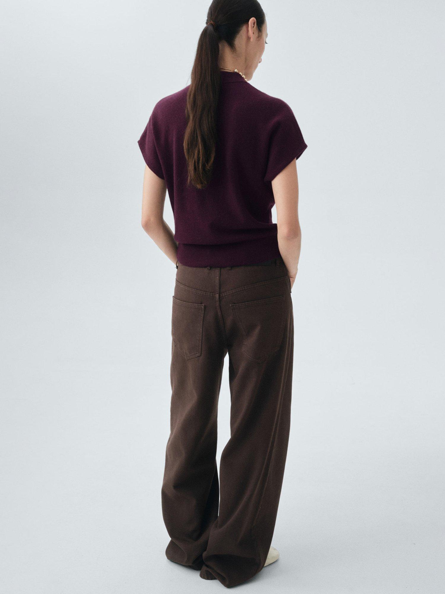 Product image 4 of 7, which shows Mango Libra High Neck Wool Rich Knit Top, Dark Red, S