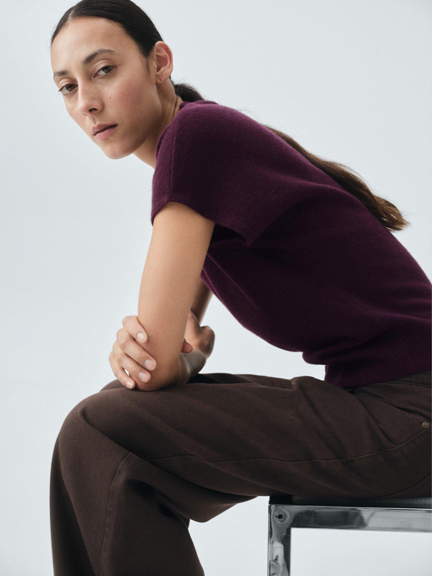 Product image 6 of 7, which shows Mango Libra High Neck Wool Rich Knit Top, Dark Red, S