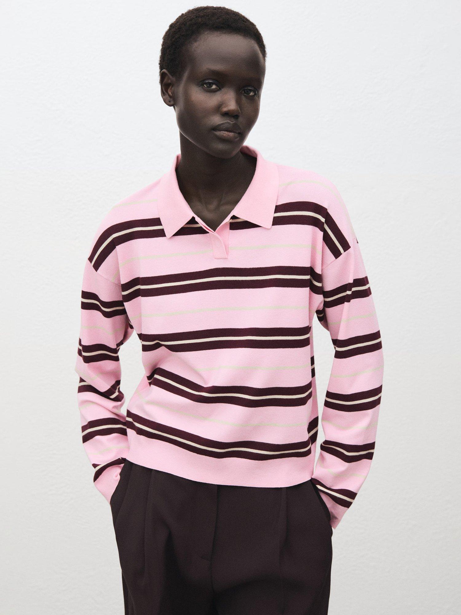 Mango Riripol Stripe Polo Neck Jumper, Pink