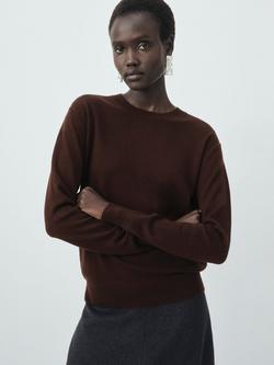 Mango Serrano Pure Wool Jumper, Dark Brown