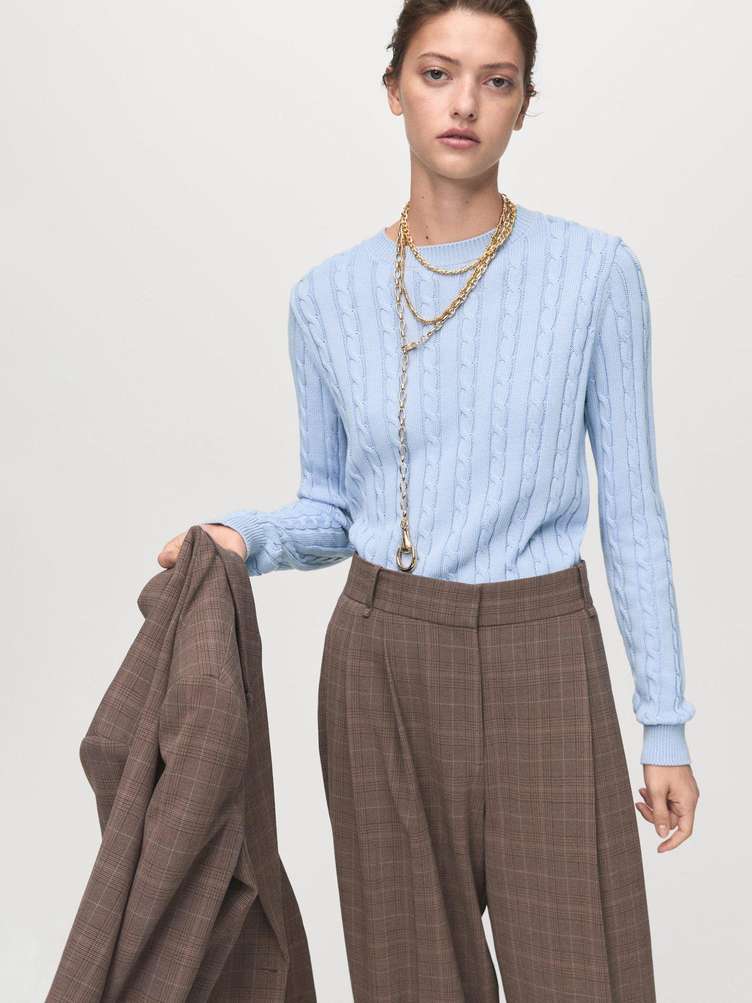 Product image 1 of 9, which shows Mango Sunny Cable Knit Jumper, Pastel Blue, 6XL