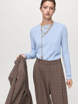 Mango Sunny Cable Knit Jumper, Pastel Blue