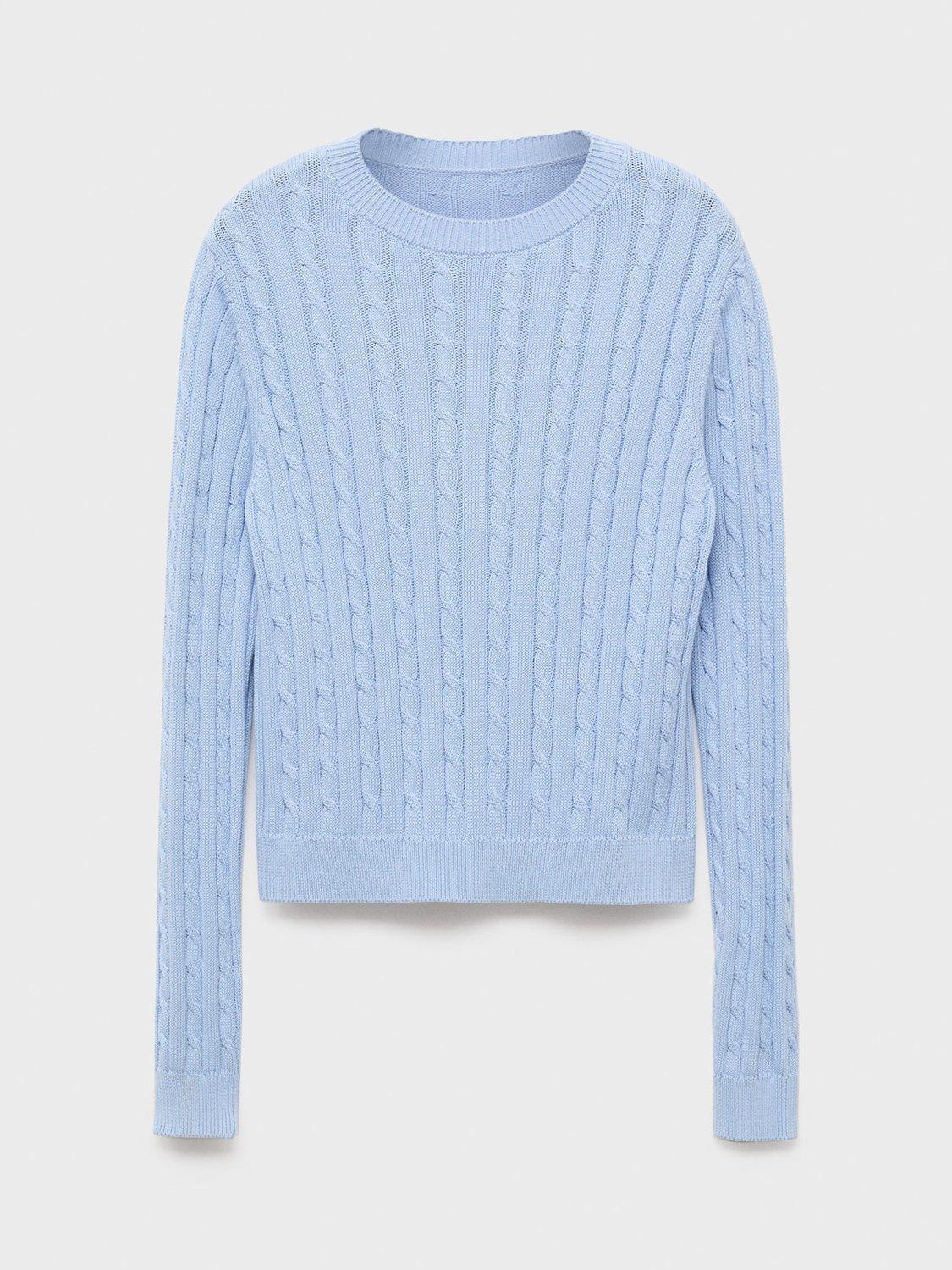 Product image 3 of 9, which shows Mango Sunny Cable Knit Jumper, Pastel Blue, 6XL