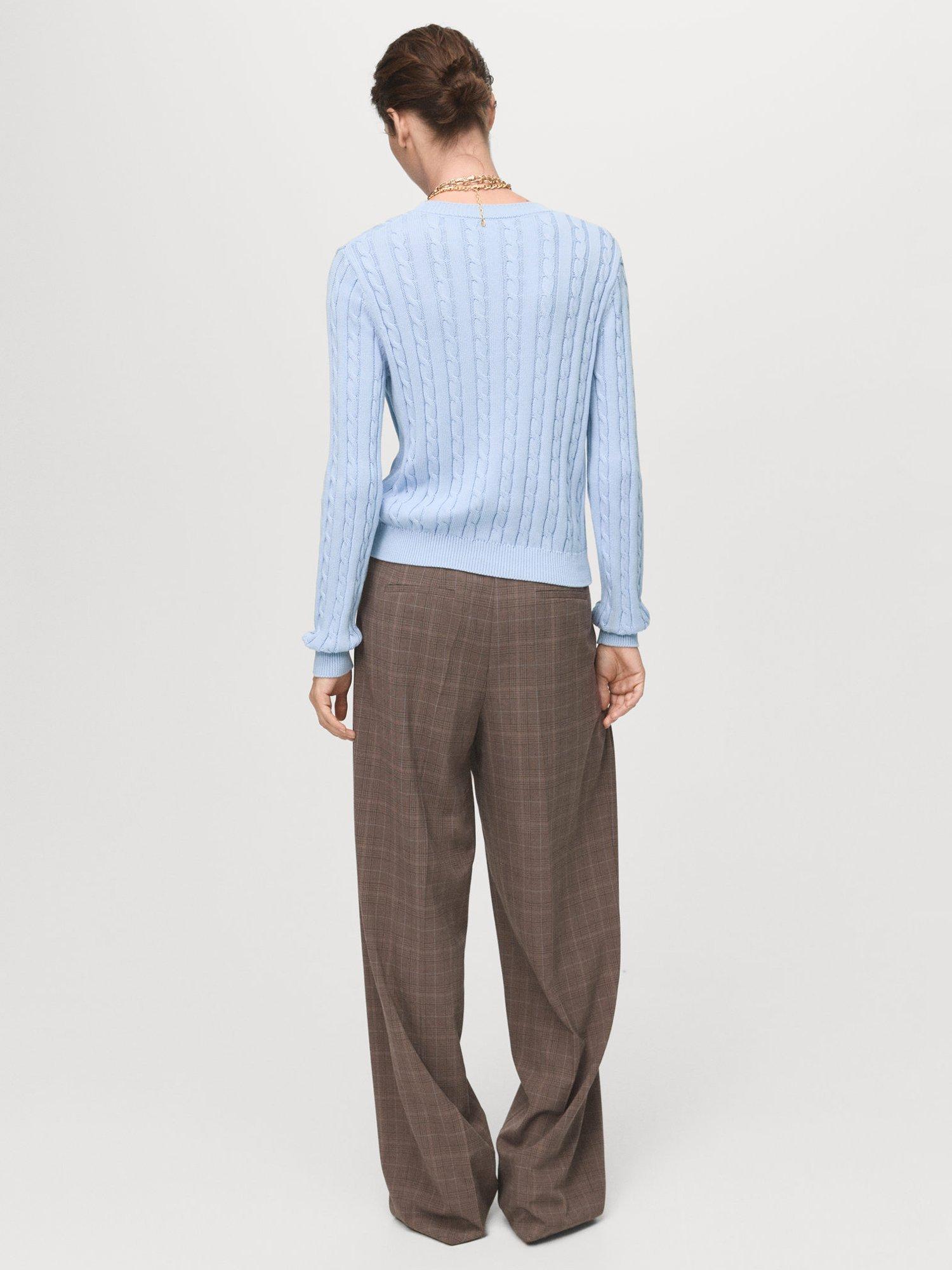 Product image 4 of 9, which shows Mango Sunny Cable Knit Jumper, Pastel Blue, 6XL