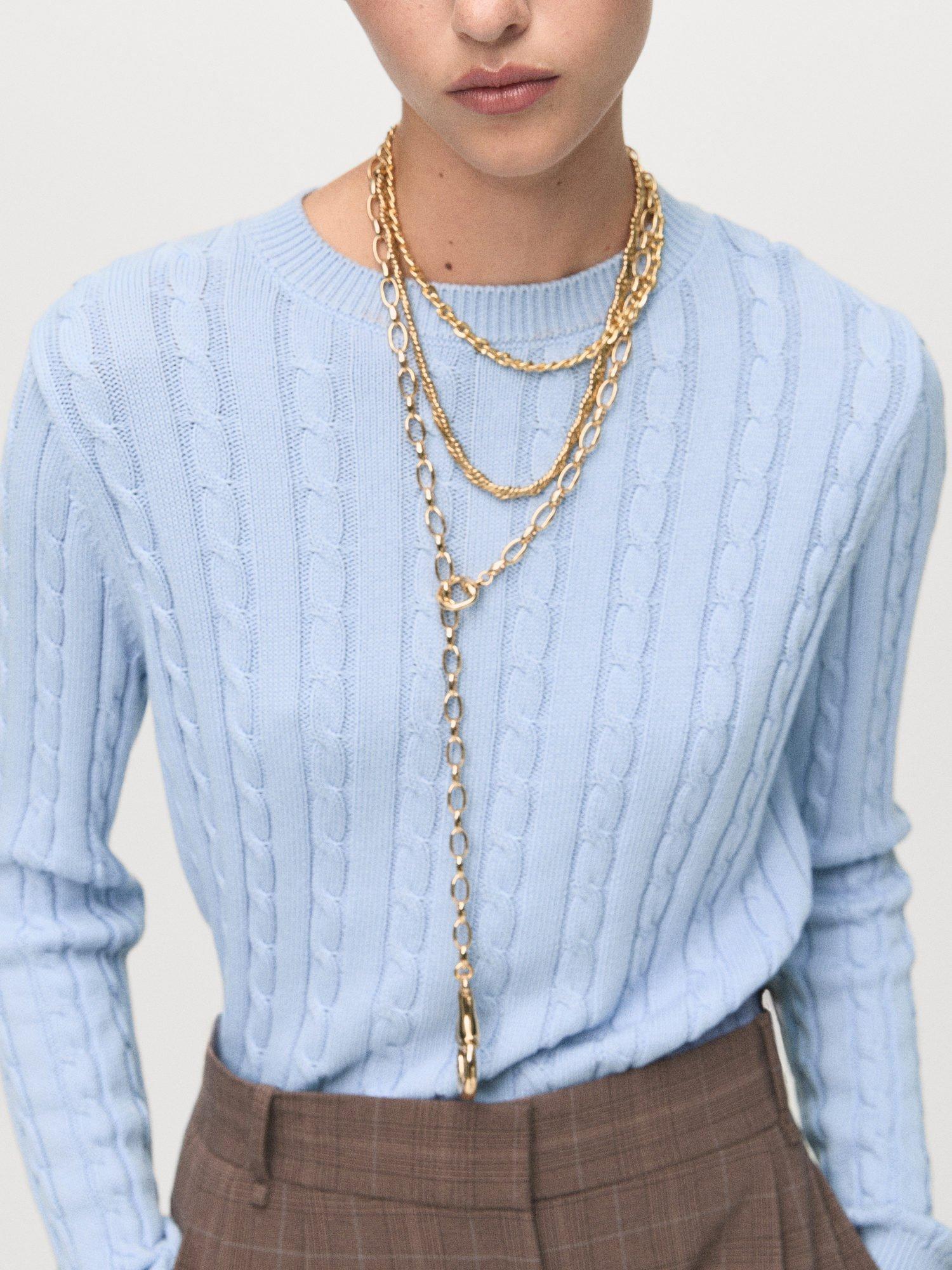 Product image 7 of 9, which shows Mango Sunny Cable Knit Jumper, Pastel Blue, 6XL