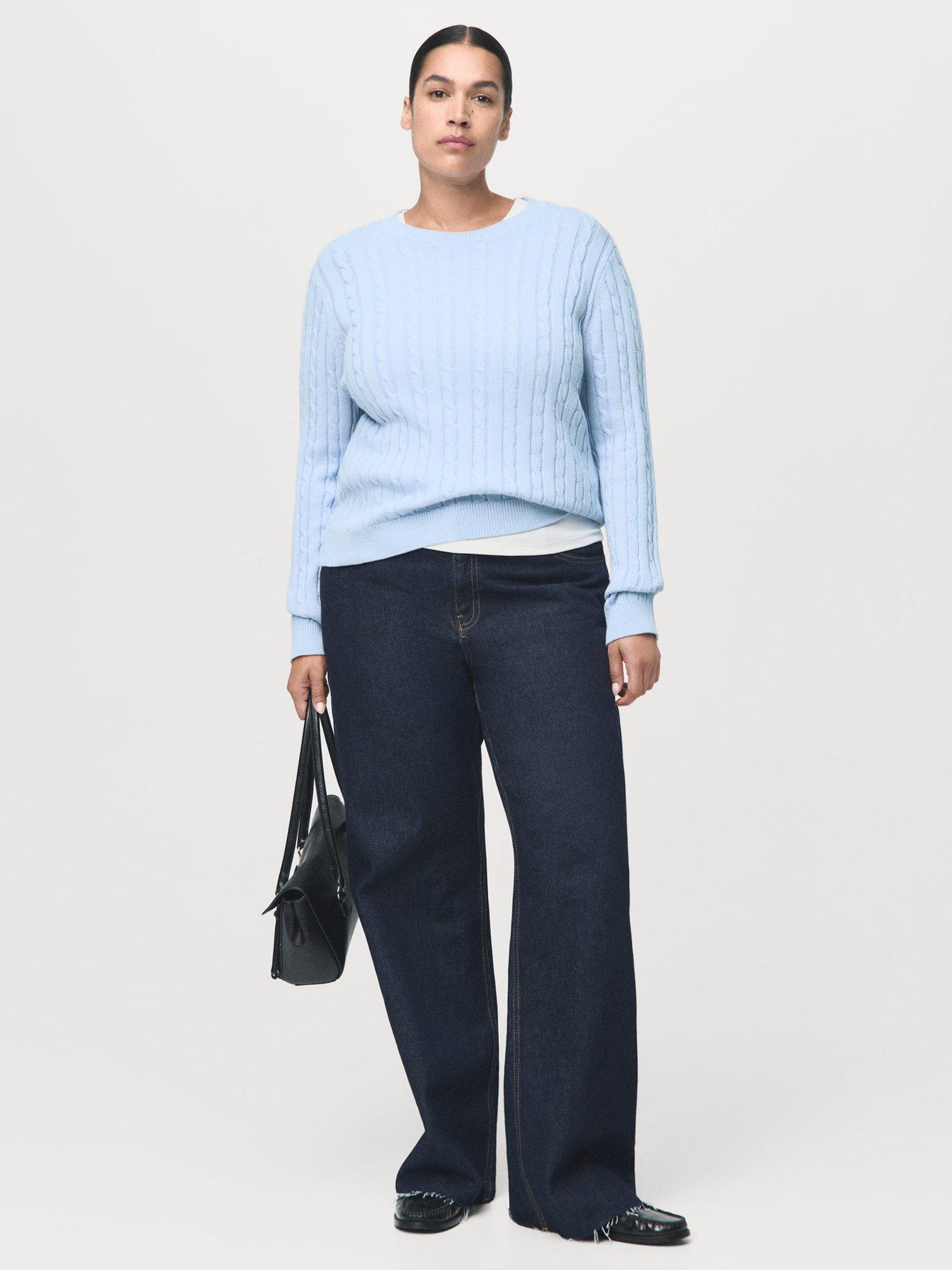 Product image 8 of 9, which shows Mango Sunny Cable Knit Jumper, Pastel Blue, 6XL