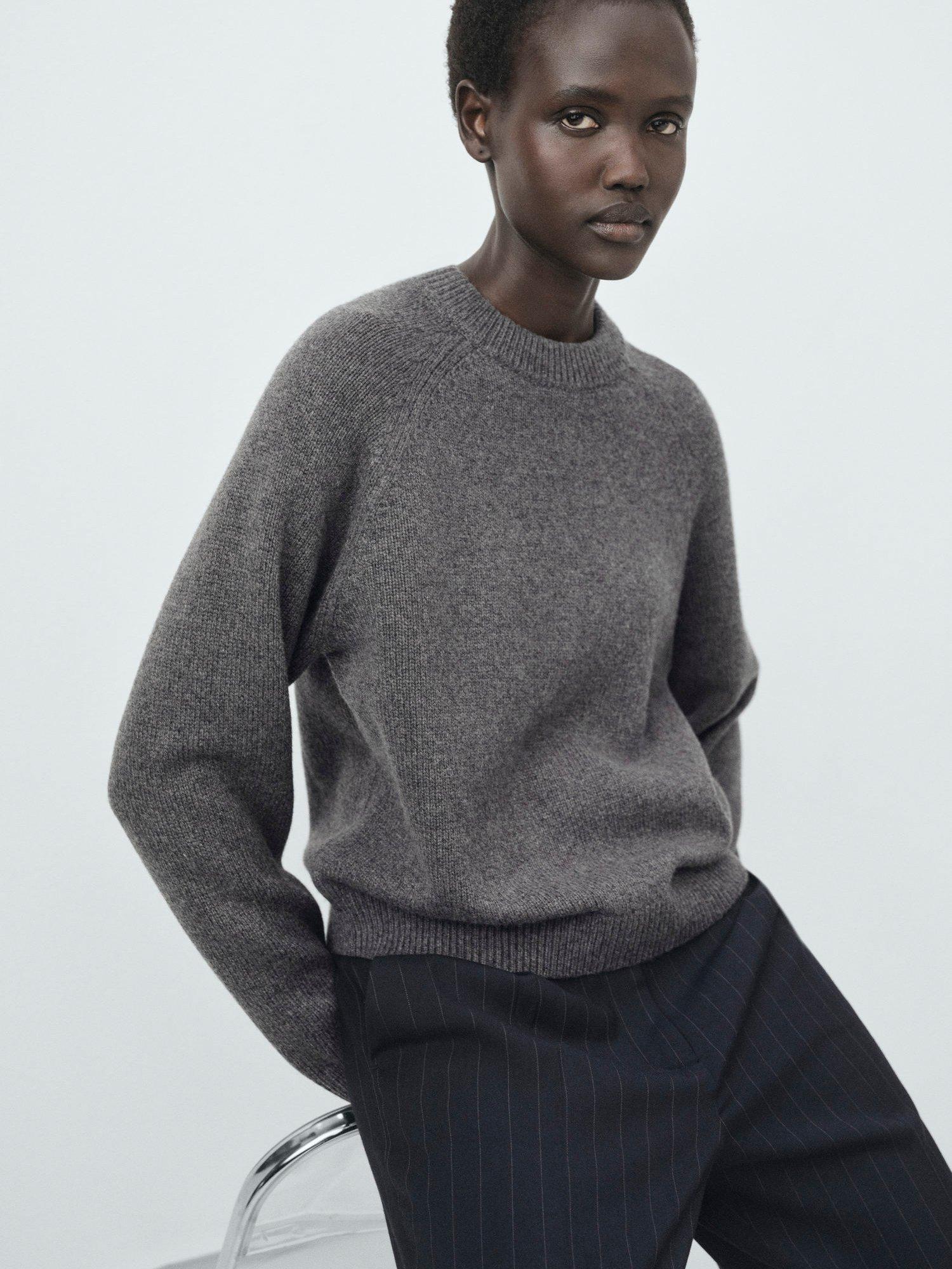 Mango Scorpius Crew Neck Wool Blend Jumper, Medium Grey