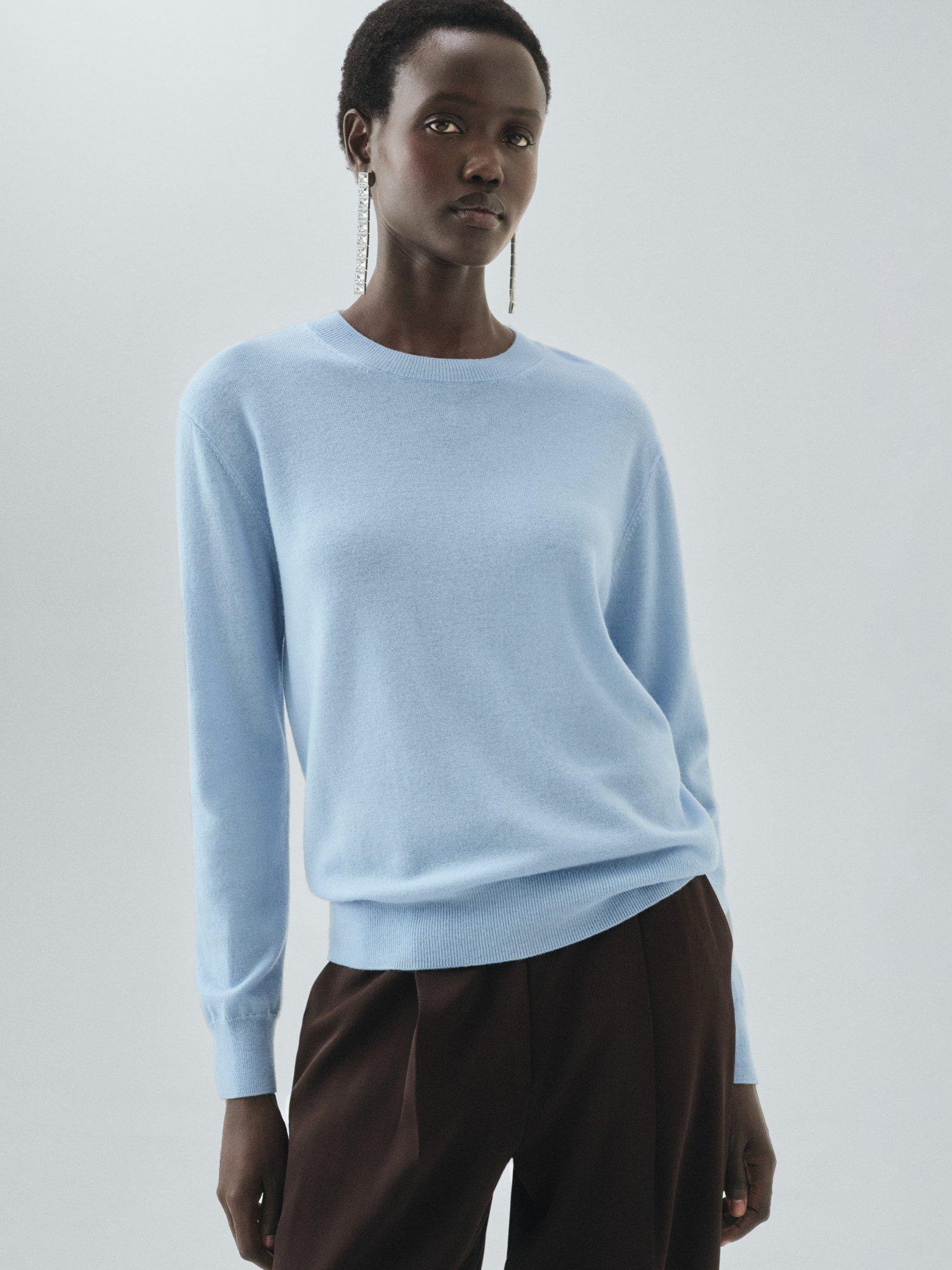 Product image 1 of 8, which shows Mango Serrano Pure Wool Jumper, Pastel Blue, XL
