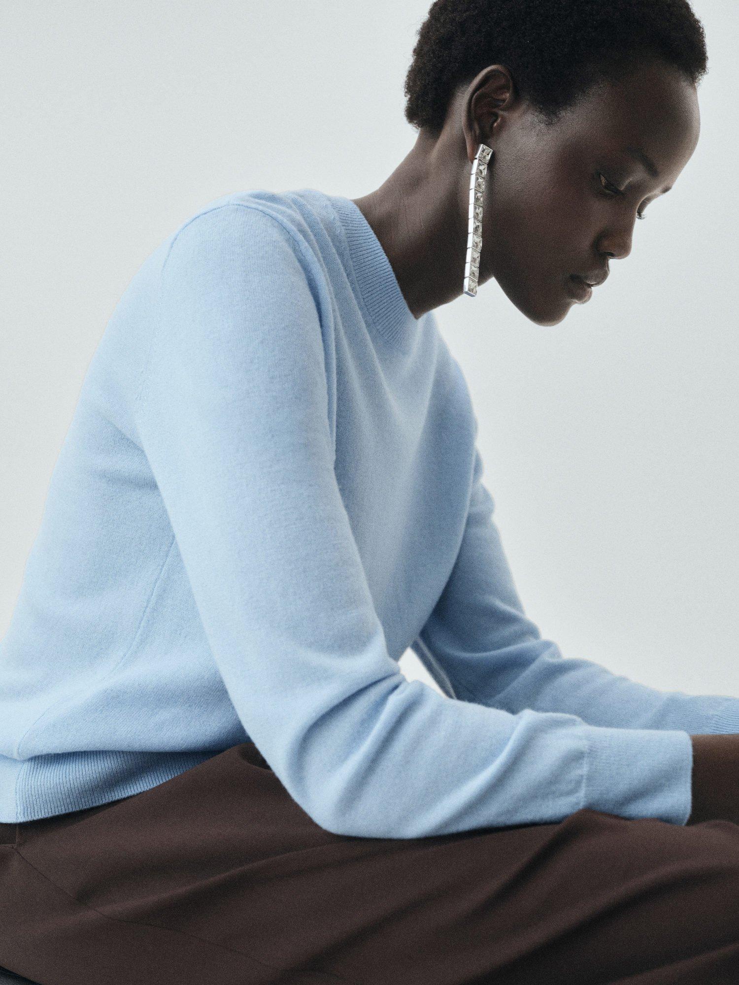 Product image 7 of 8, which shows Mango Serrano Pure Wool Jumper, Pastel Blue, XL