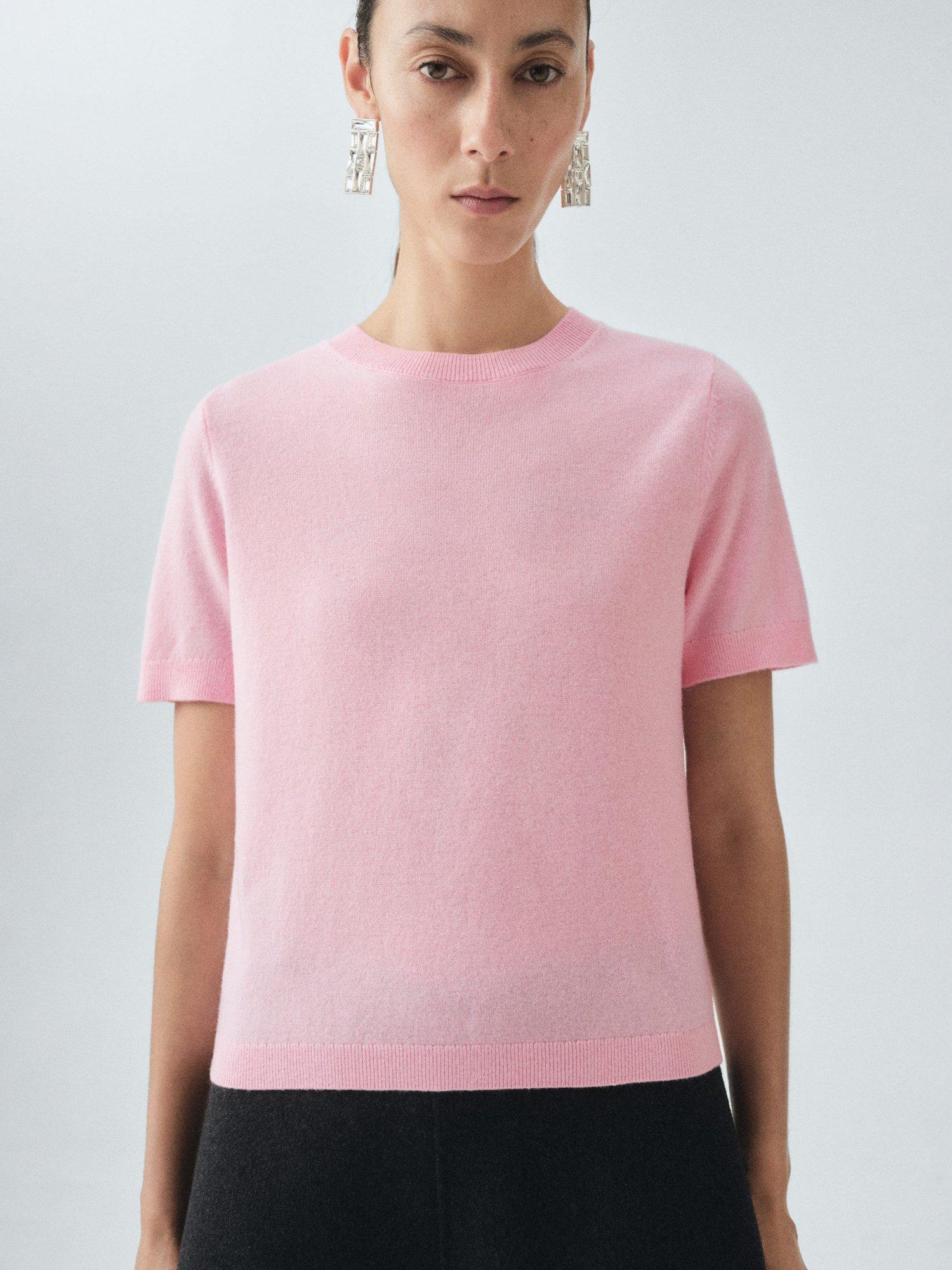 Product image 1 of 8, which shows Mango Taurus Wool Rich Knit Top, Pink, S