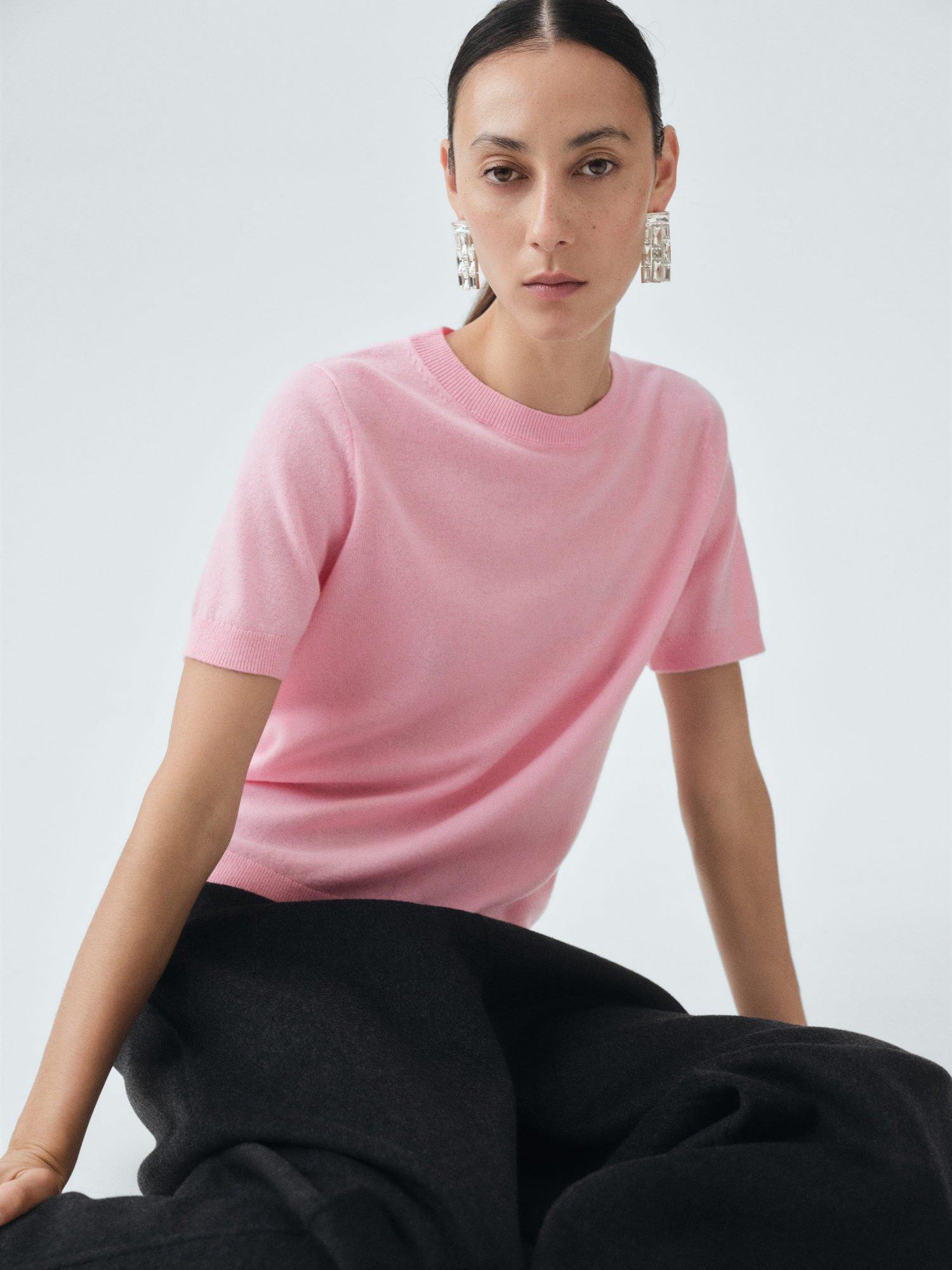 Product image 7 of 8, which shows Mango Taurus Wool Rich Knit Top, Pink, S