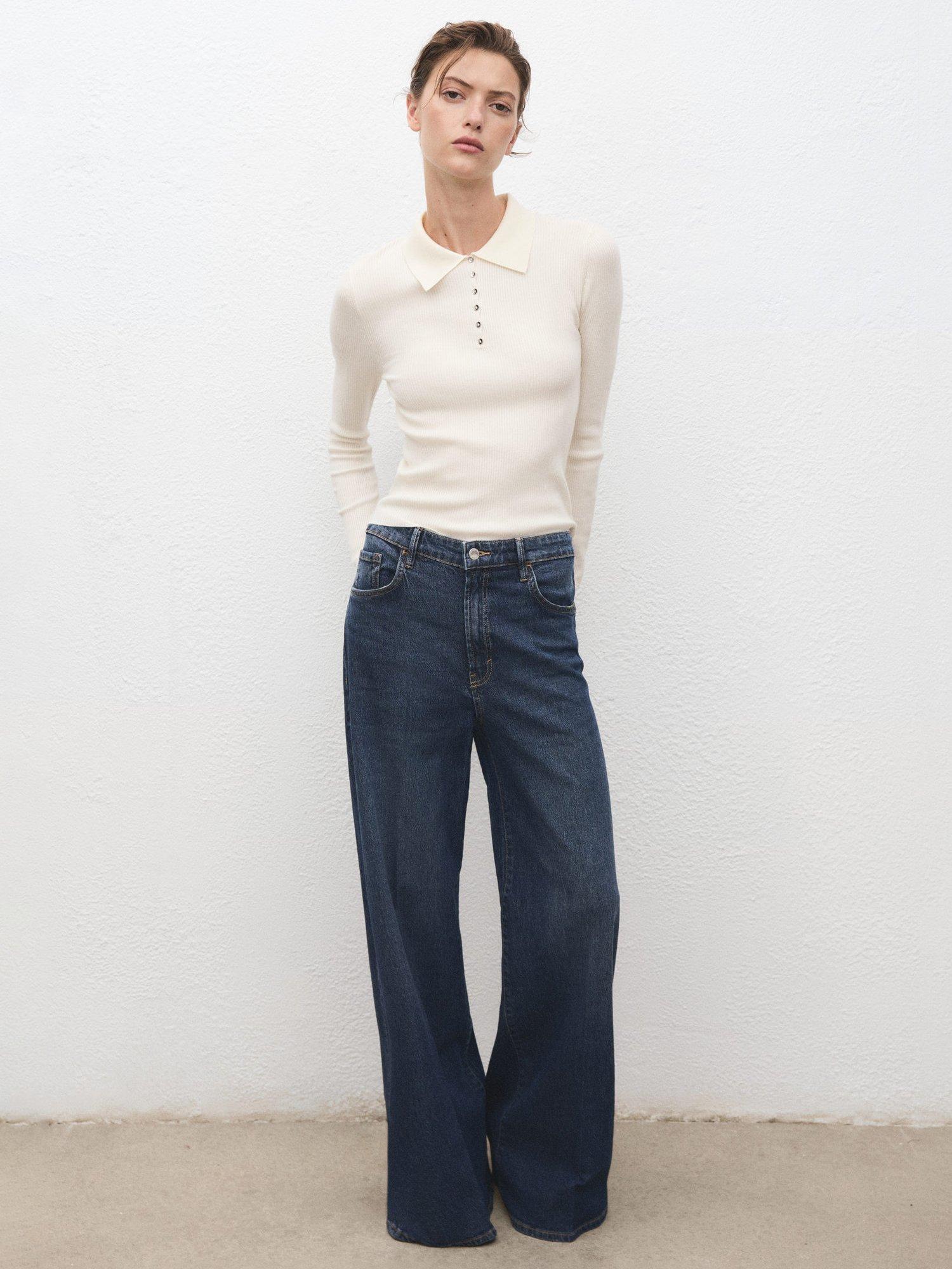 Product image 2 of 8, which shows Mango Twenties Ribbed Polo Knit Top, Light Beige, XXL