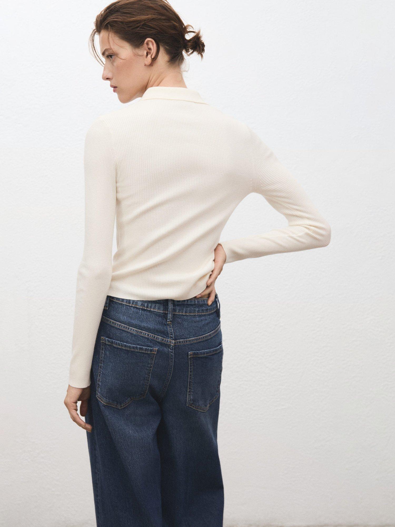 Product image 4 of 8, which shows Mango Twenties Ribbed Polo Knit Top, Light Beige, XXL