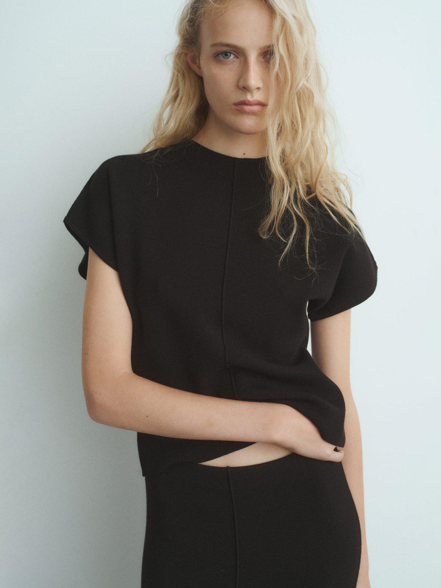 Product image 1 of 7, which shows Mango Zonard Knit Top, Black, S