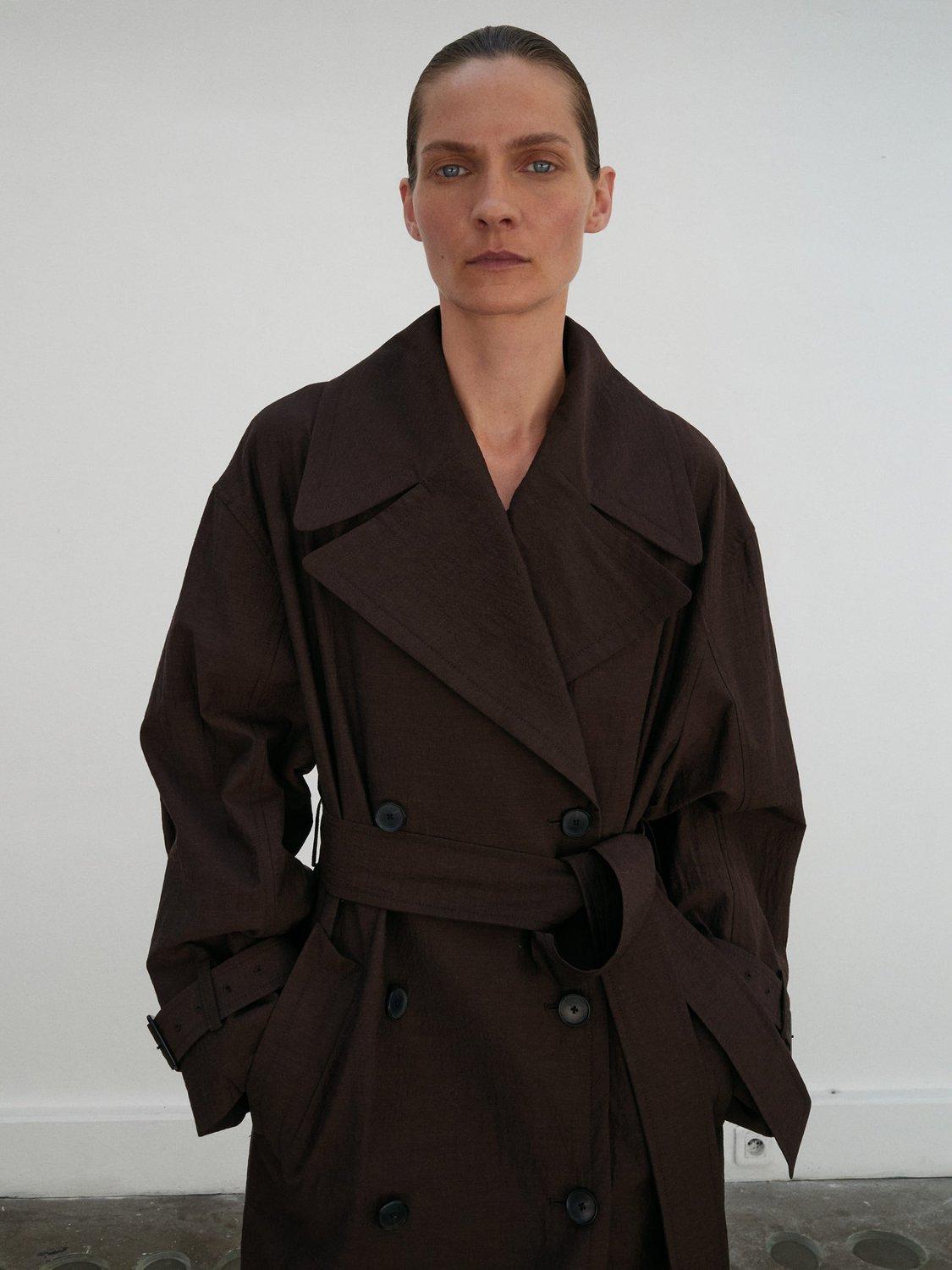 Product image 2 of 7, which shows Mango Graz Wool Rich Trench Coat, Dark Brown, S