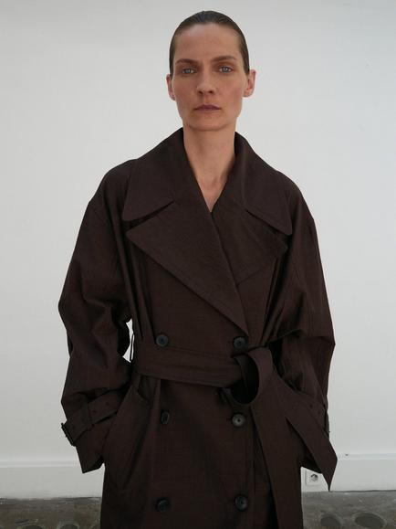 Mango Graz Wool Rich Trench Coat, Dark Brown - view 2, Dark Brown