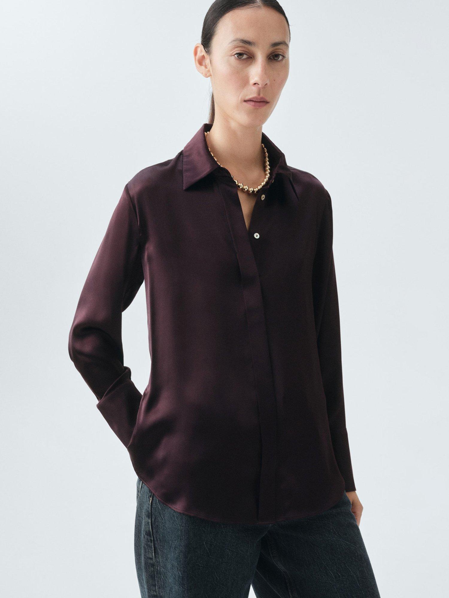 Product image 1 of 8, which shows Mango Adriana Pure Silk Satin Shirt, Medium Brown, 8