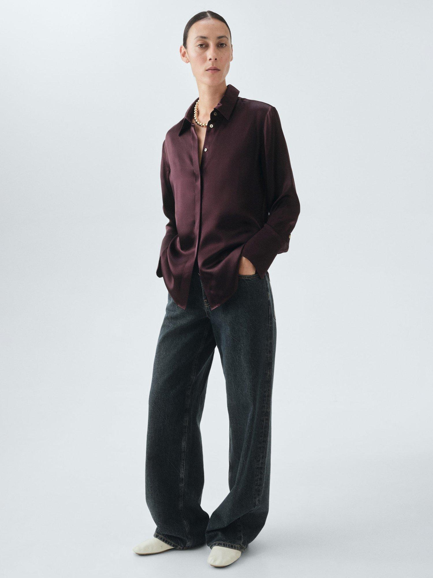 Product image 2 of 8, which shows Mango Adriana Pure Silk Satin Shirt, Medium Brown, 8