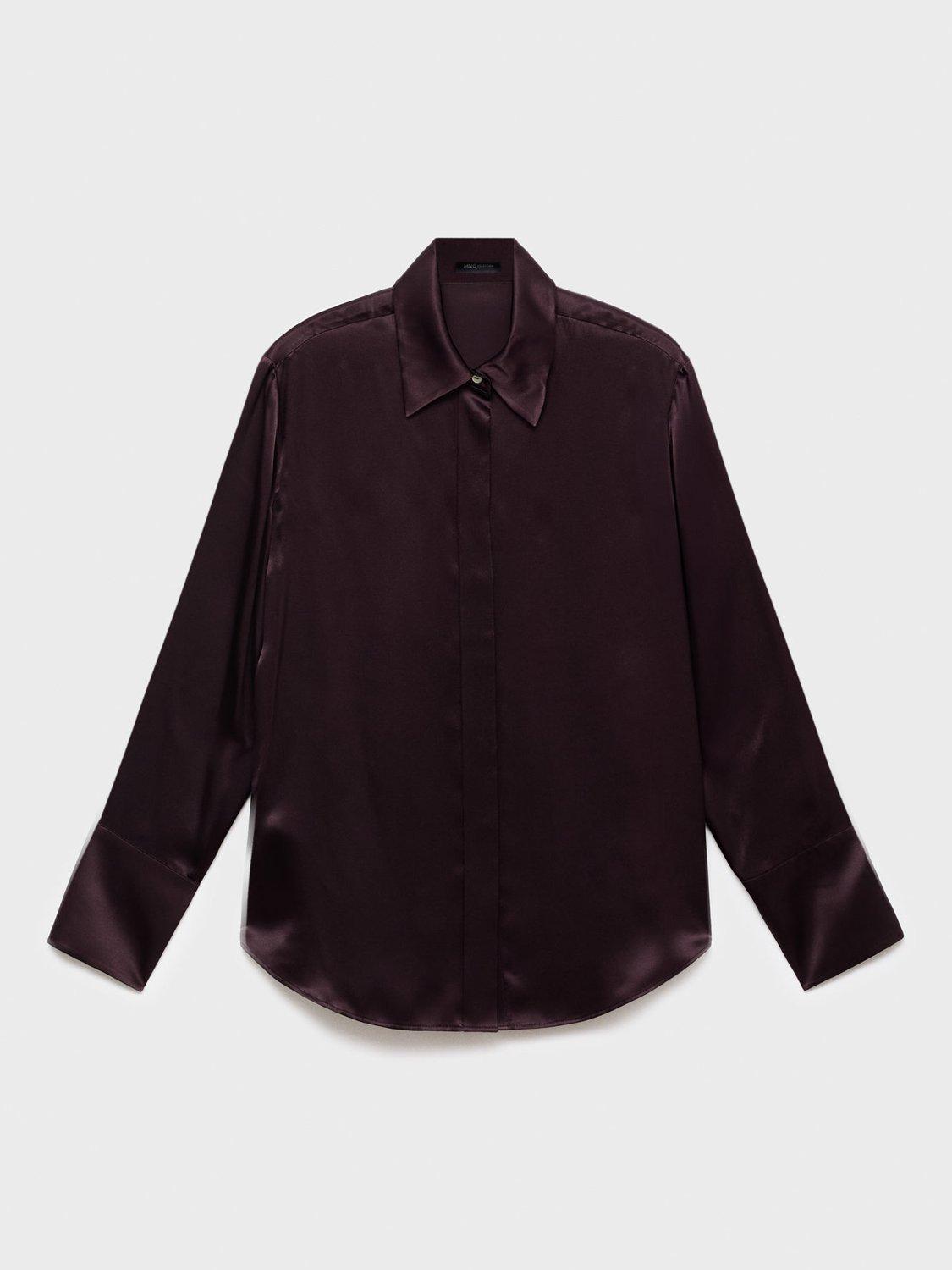 Product image 3 of 8, which shows Mango Adriana Pure Silk Satin Shirt, Medium Brown, 8