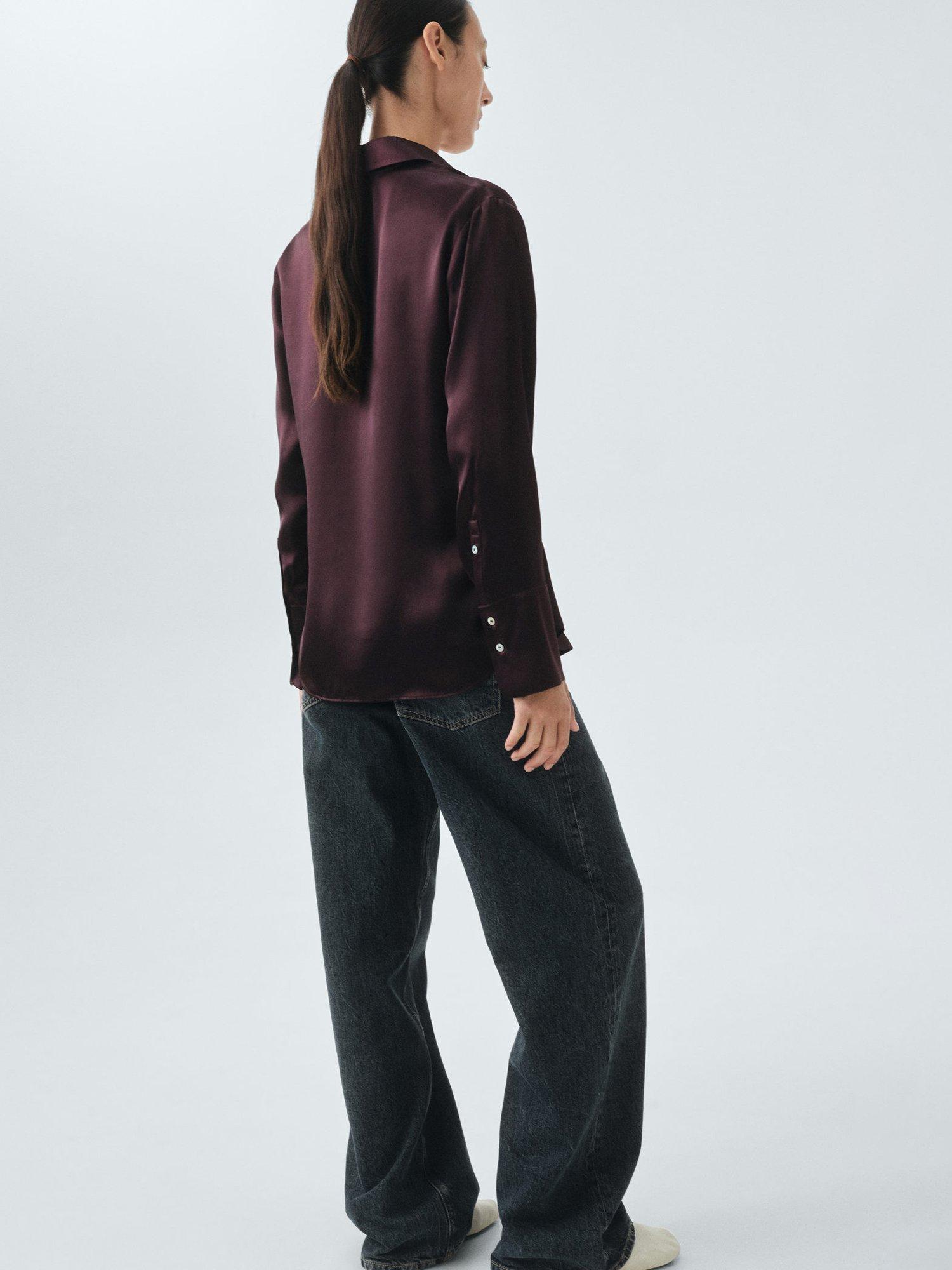 Product image 4 of 8, which shows Mango Adriana Pure Silk Satin Shirt, Medium Brown, 8