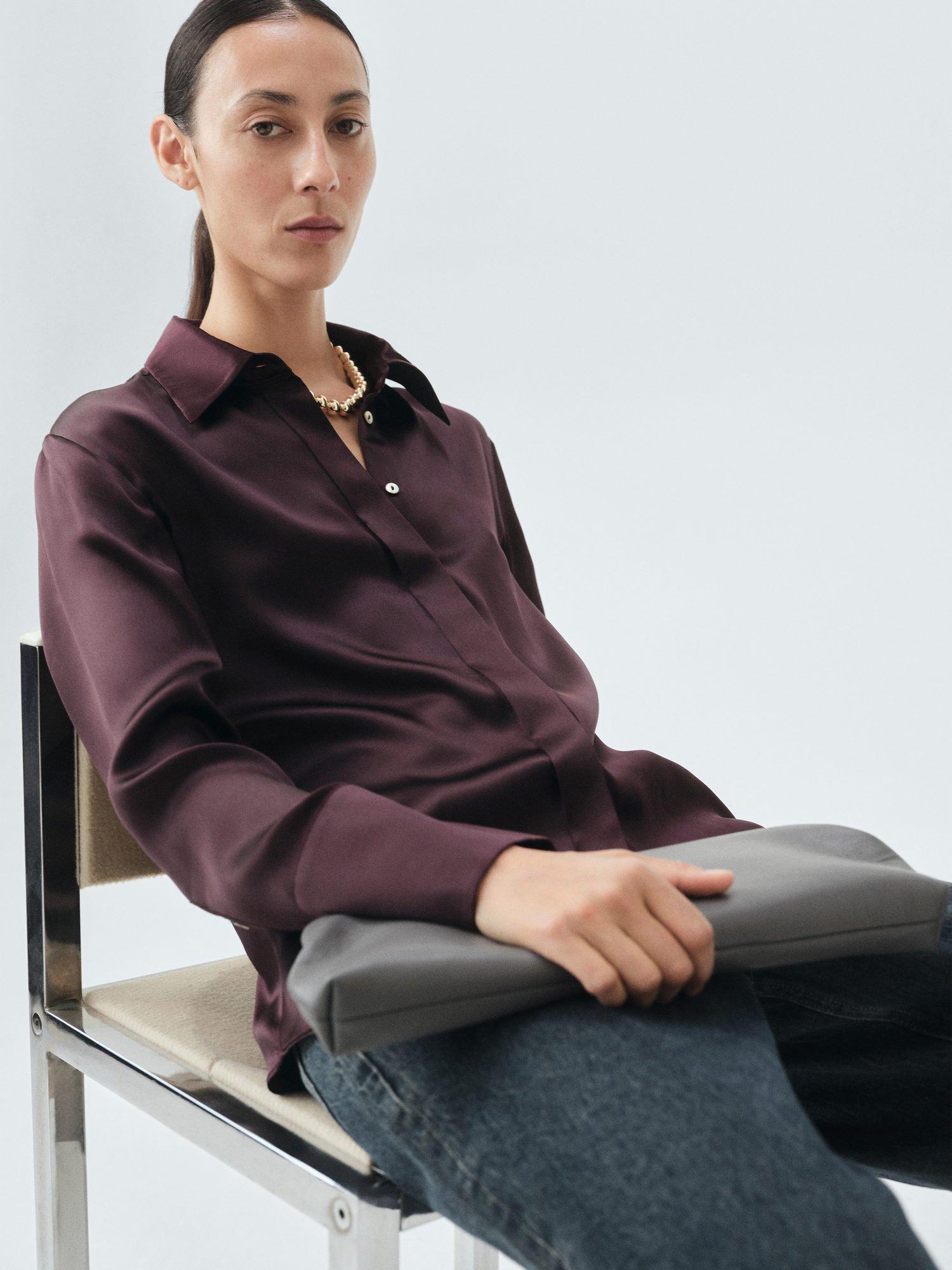 Product image 7 of 8, which shows Mango Adriana Pure Silk Satin Shirt, Medium Brown, 8