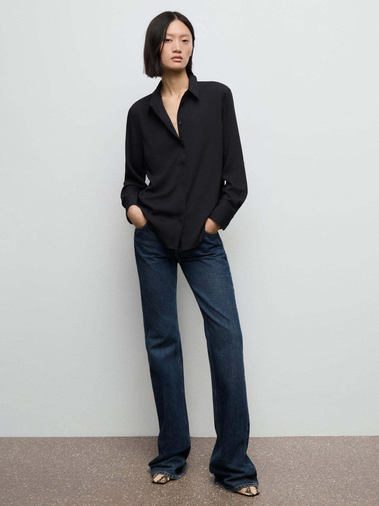 Product image 2 of 9, which shows Mango Basic Fluid Long Sleeve Shirt, Black, 8