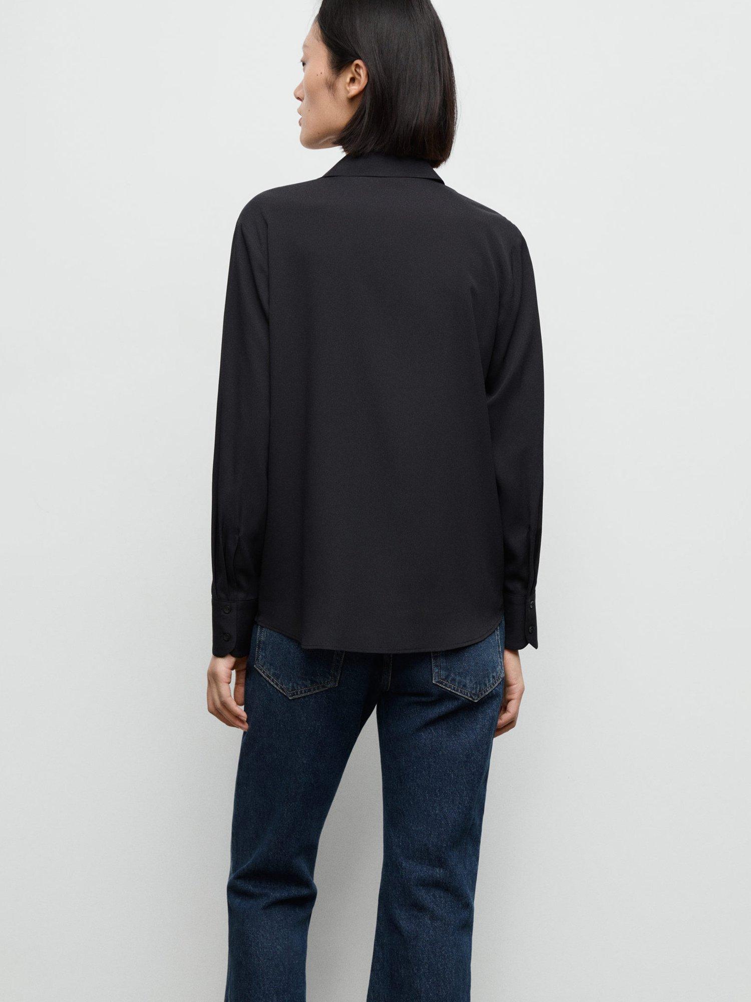 Product image 4 of 9, which shows Mango Basic Fluid Long Sleeve Shirt, Black, 8