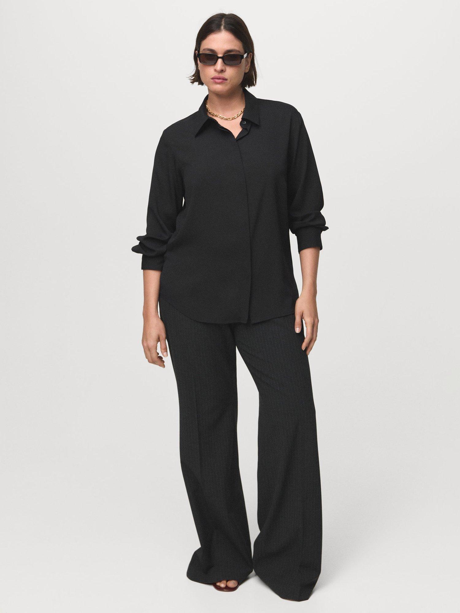 Product image 8 of 9, which shows Mango Basic Fluid Long Sleeve Shirt, Black, 8