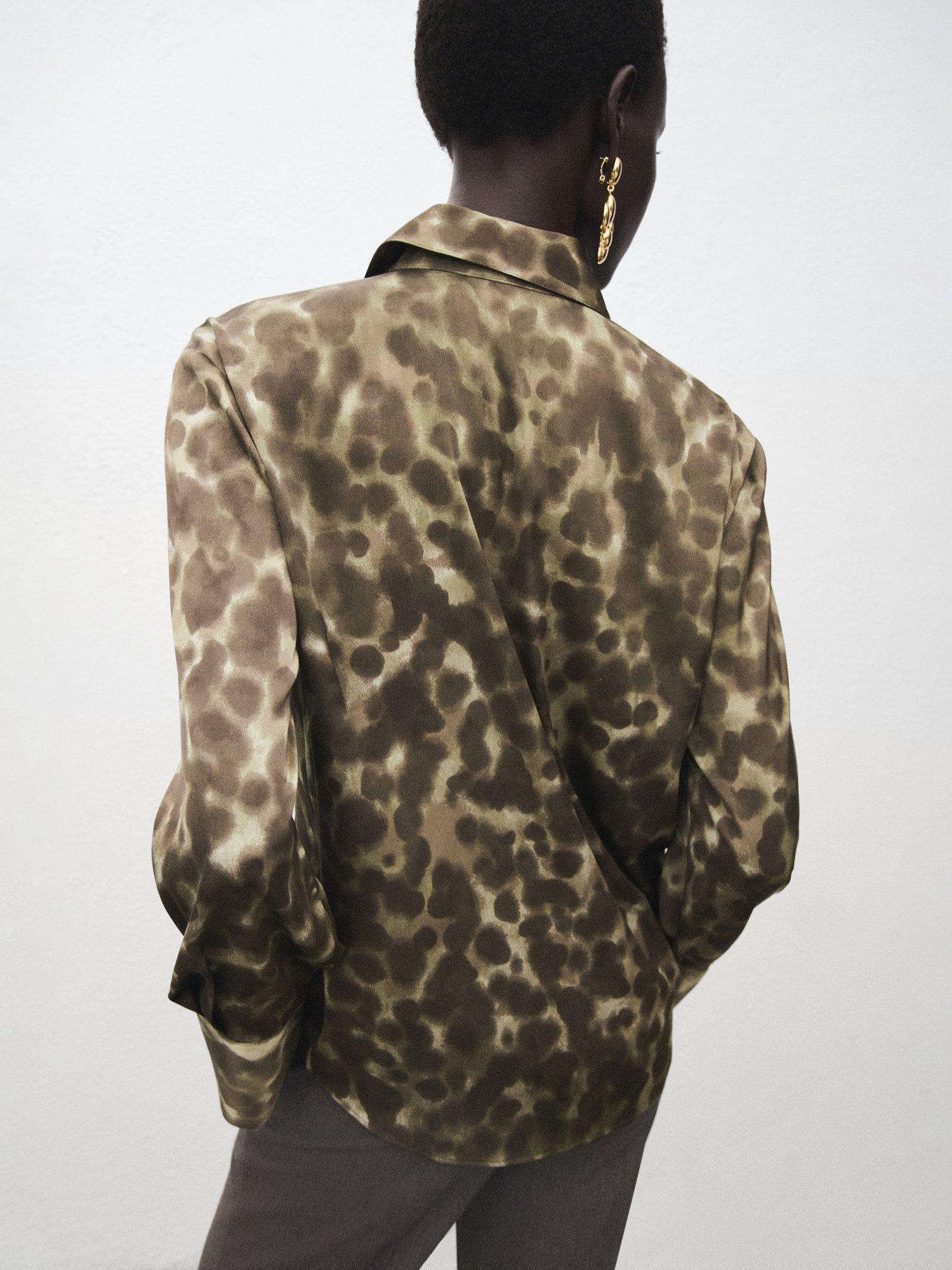 Product image 4 of 8, which shows Mango Camila Spot Satin Shirt, Brown, 26