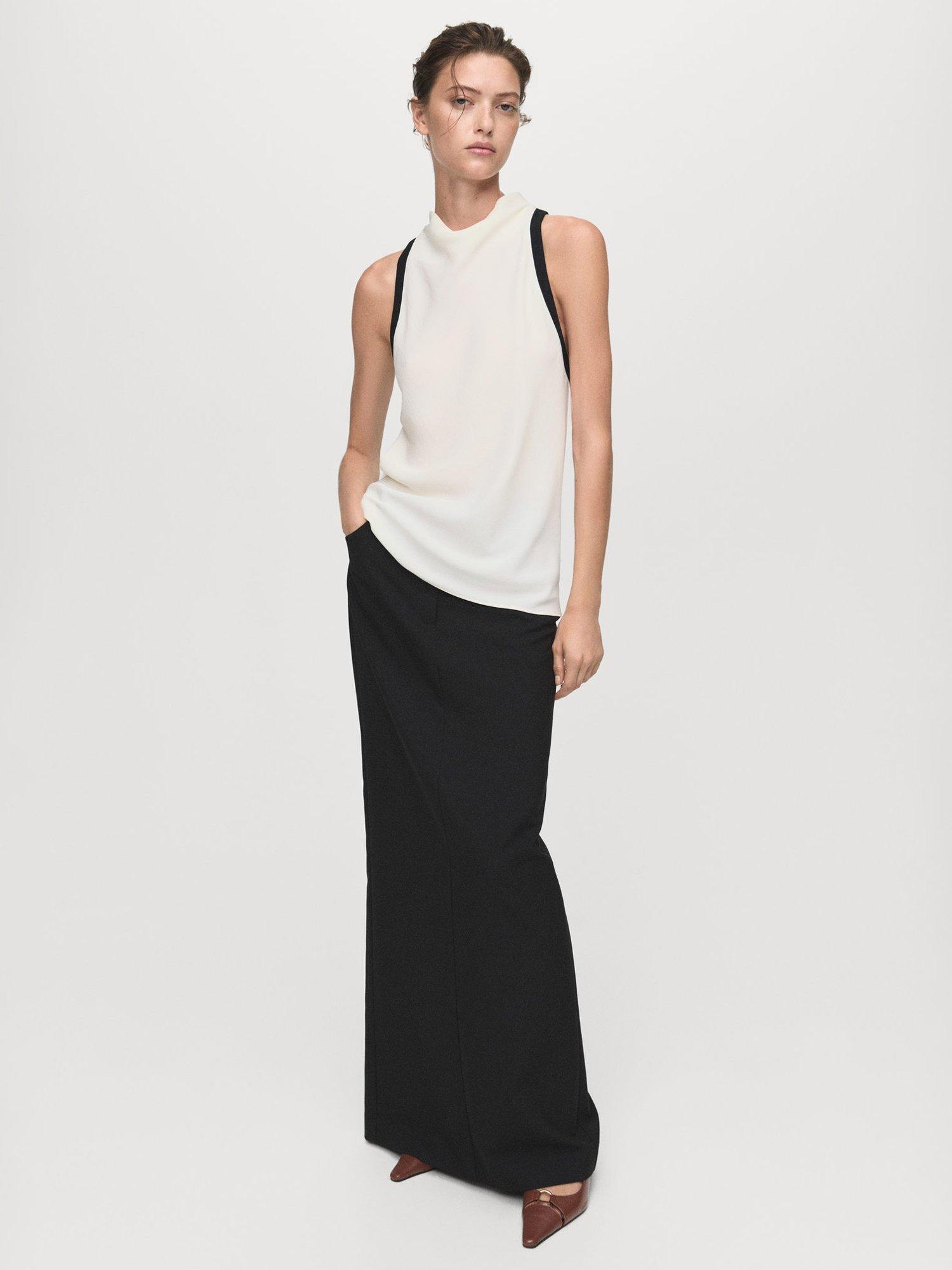 Product image 1 of 7, which shows Mango Dulce Drape Colour Contrast Top, Light Beige, 10