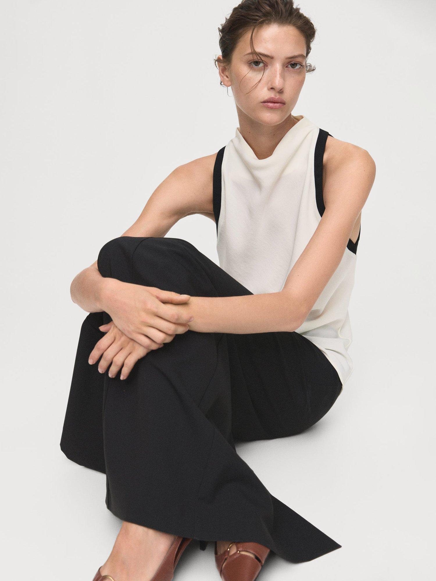 Product image 2 of 7, which shows Mango Dulce Drape Colour Contrast Top, Light Beige, 10