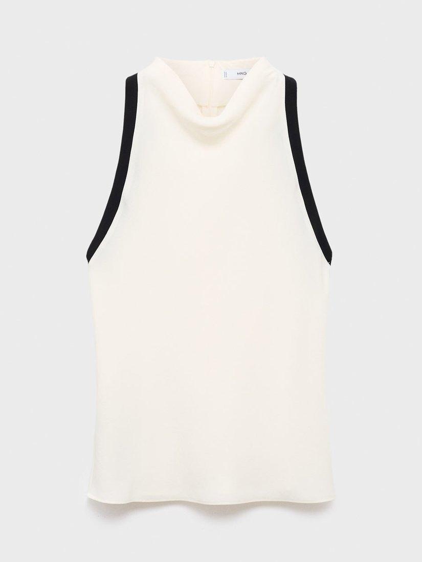 Product image 3 of 7, which shows Mango Dulce Drape Colour Contrast Top, Light Beige, 10