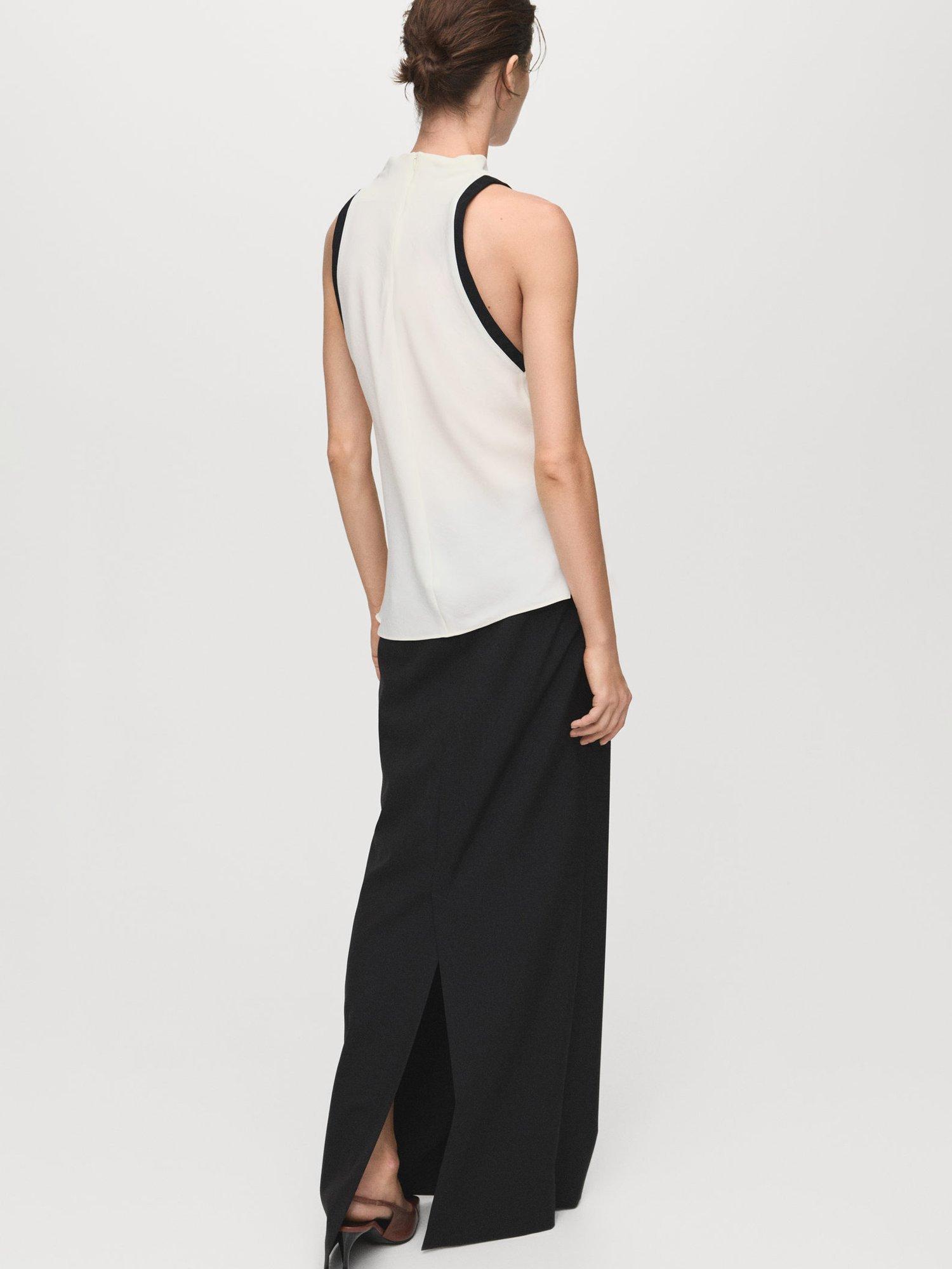 Product image 4 of 7, which shows Mango Dulce Drape Colour Contrast Top, Light Beige, 10