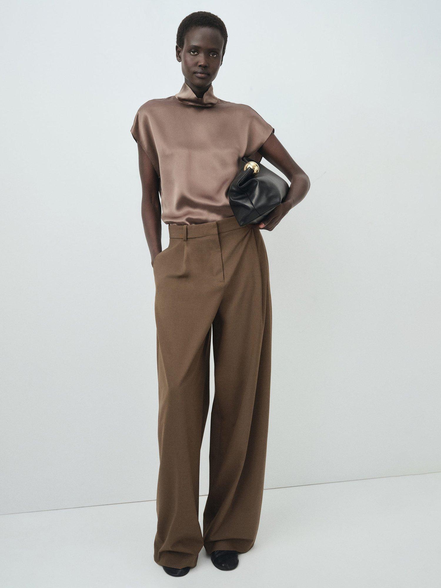 Mango Lunas Pure Silk Top, Medium Brown