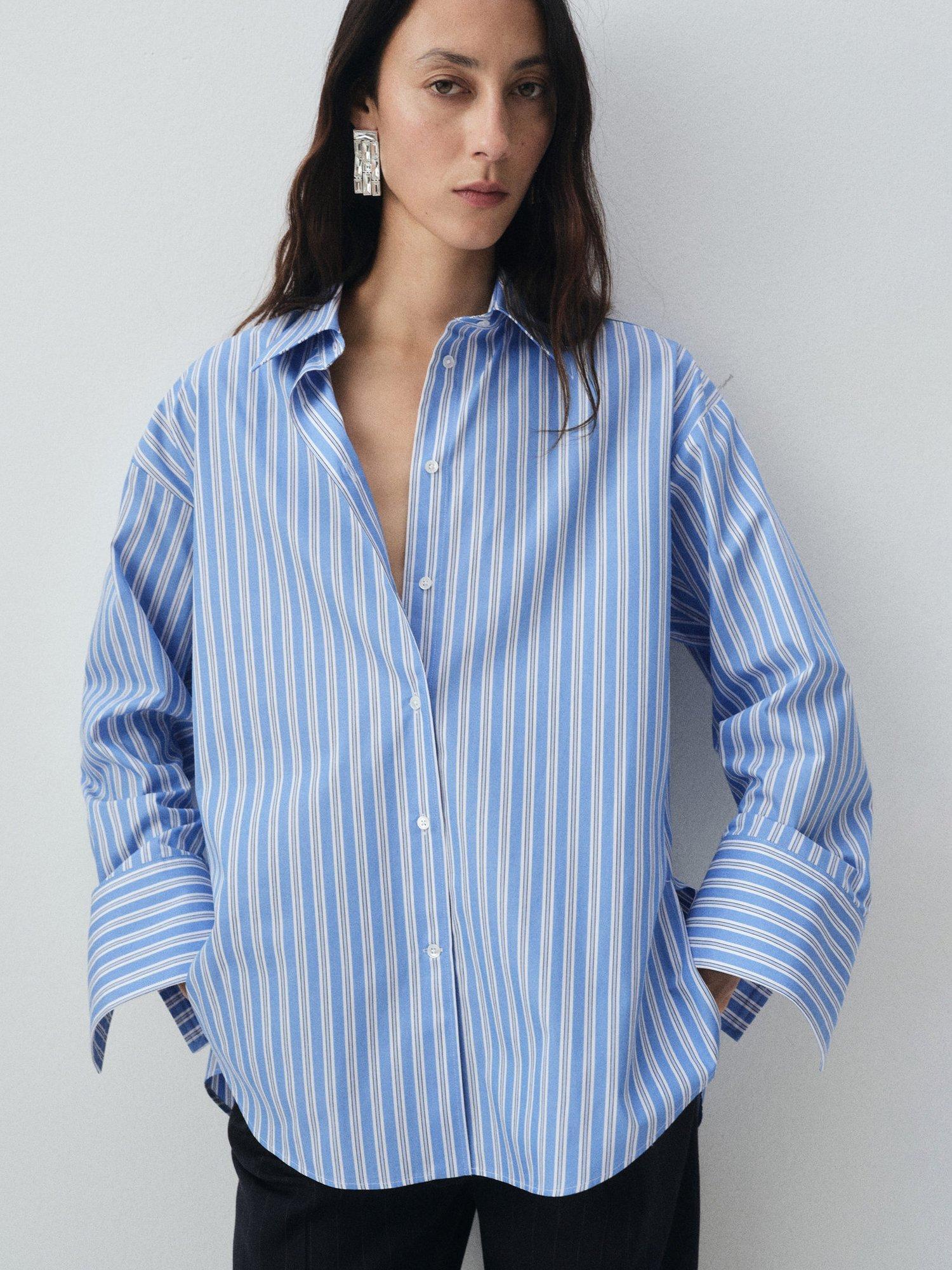 Mango Rialto Stripe Shirt, Pastel Blue