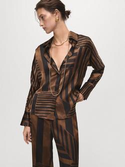 Mango Trini Stripe Satin Shirt, Brown, Brown