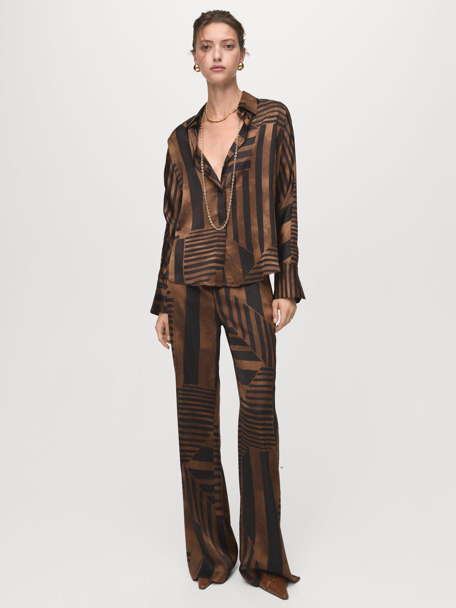 Product image 2 of 8, which shows Mango Trini Stripe Satin Shirt, Brown, 10