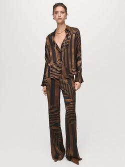 Mango Trini Stripe Satin Shirt, Brown - view 2, Brown