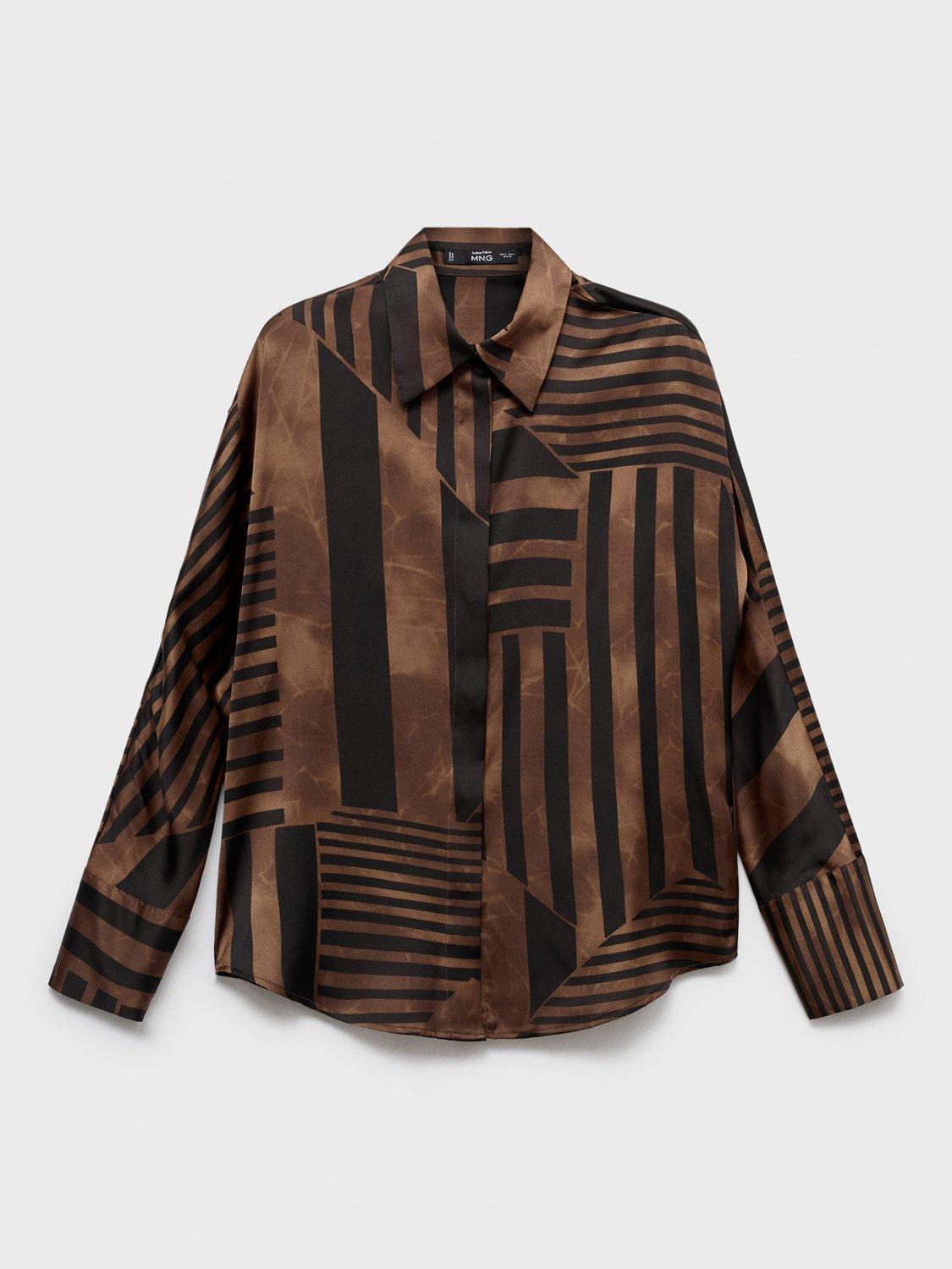 Product image 3 of 8, which shows Mango Trini Stripe Satin Shirt, Brown, 10
