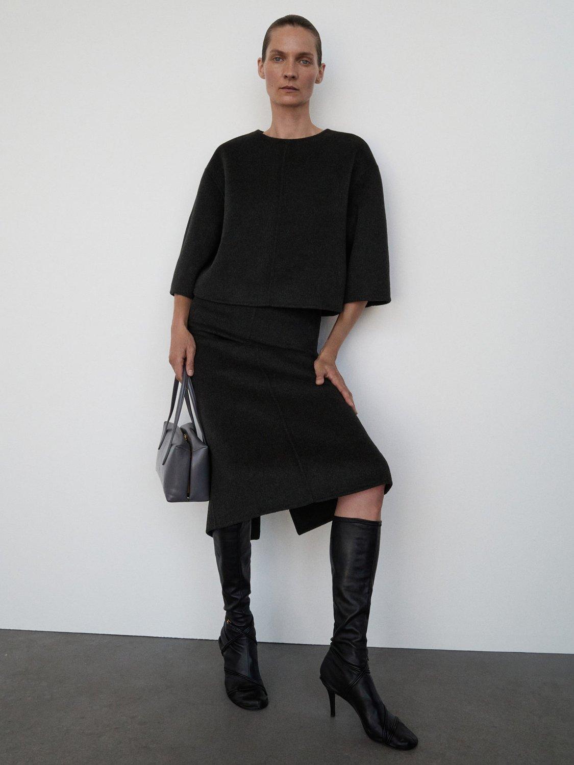 Product image 1 of 7, which shows Mango Leipzig Wool Blend Skirt, Grey, 10