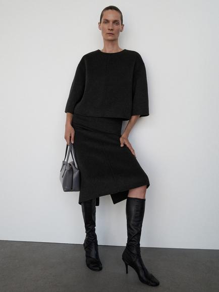 Mango Leipzig Wool Blend Skirt, Grey, Grey