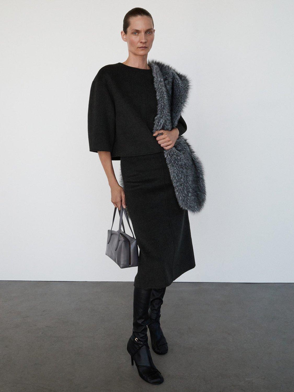 Product image 2 of 7, which shows Mango Leipzig Wool Blend Skirt, Grey, 10