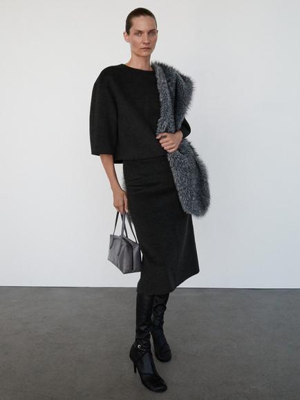 Mango Leipzig Wool Blend Skirt, Grey - view 2, Grey