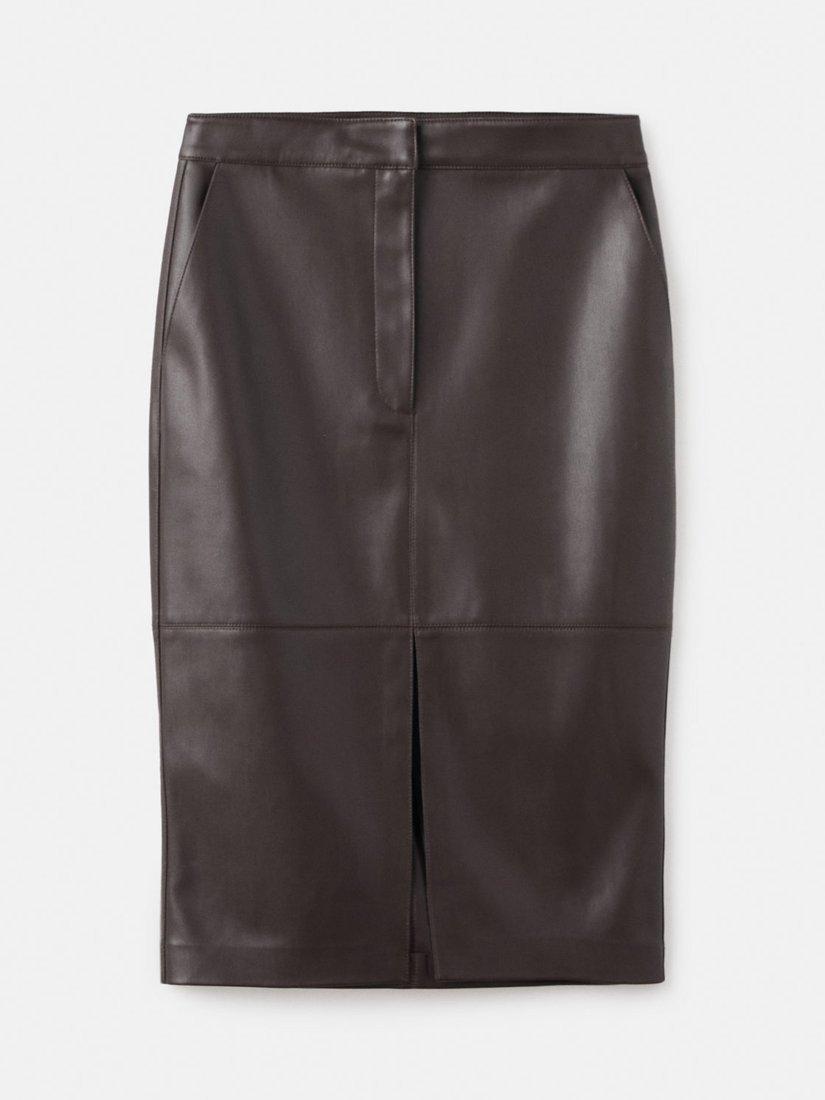 Product image 3 of 8, which shows Mango Faux Leather Pencil Skirt, Dark Brown, 10